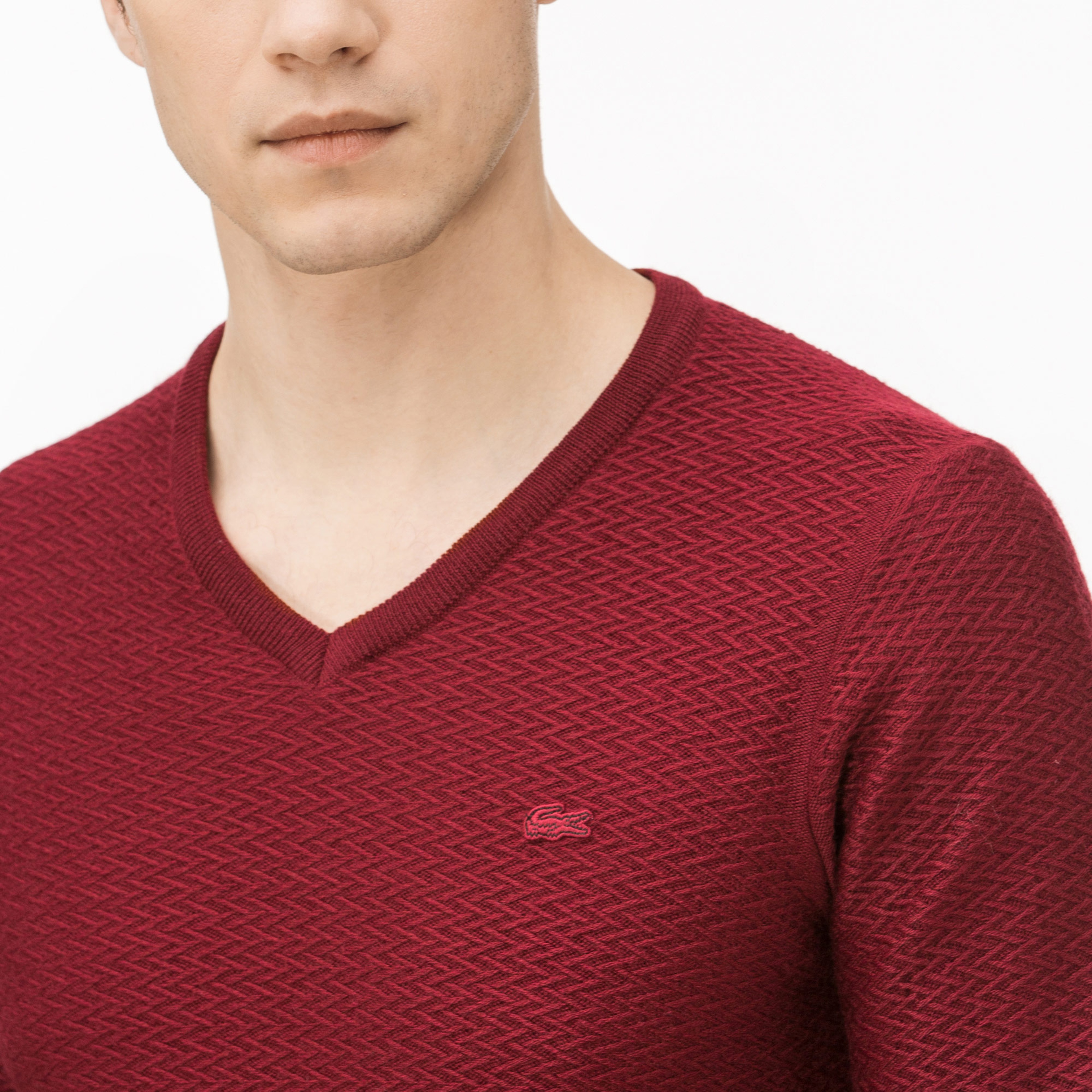 Lacoste Erkek Bordo V Yakalı Triko Kazak