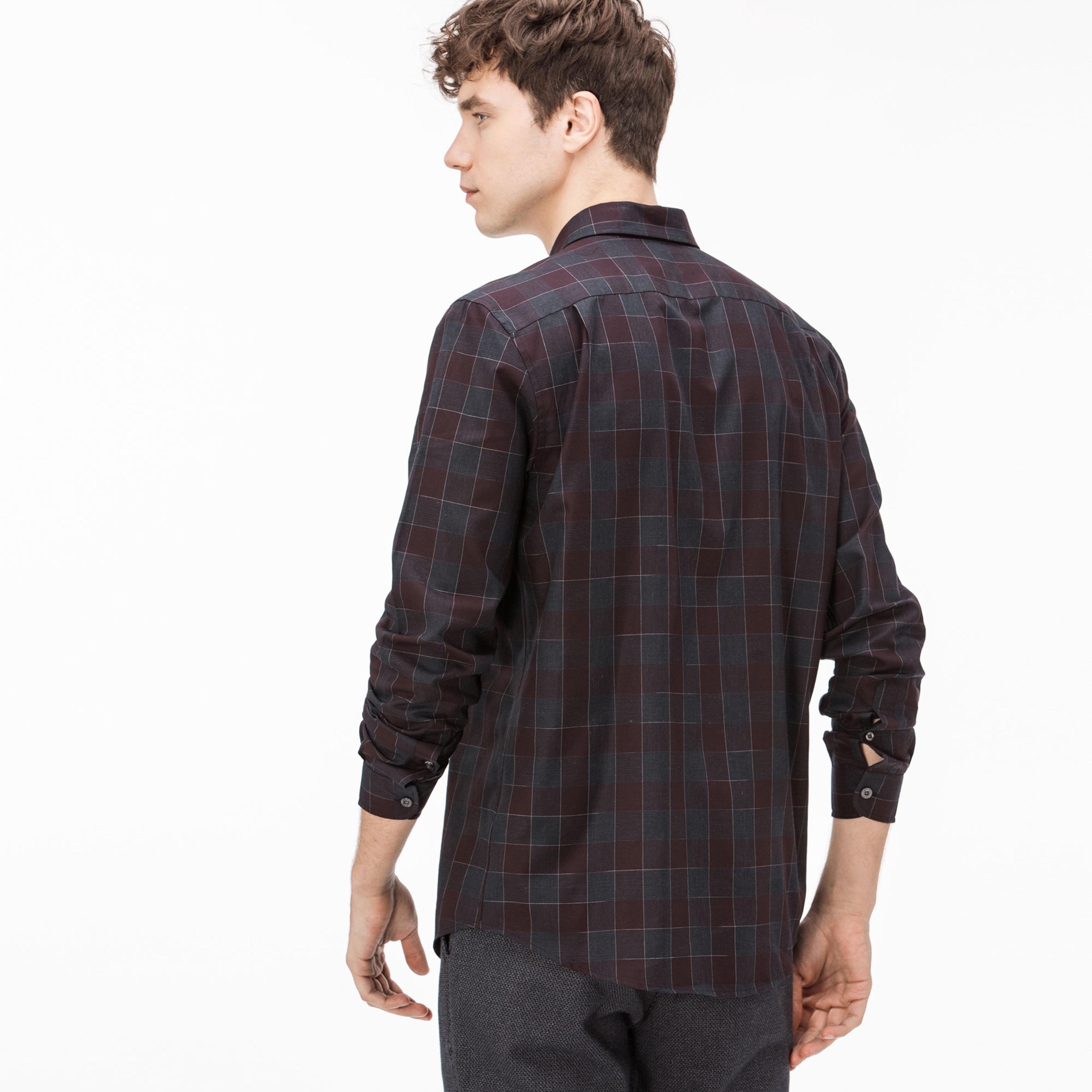 Lacoste Erkek Slim Fit Bordo - Gri Ekose Gömlek