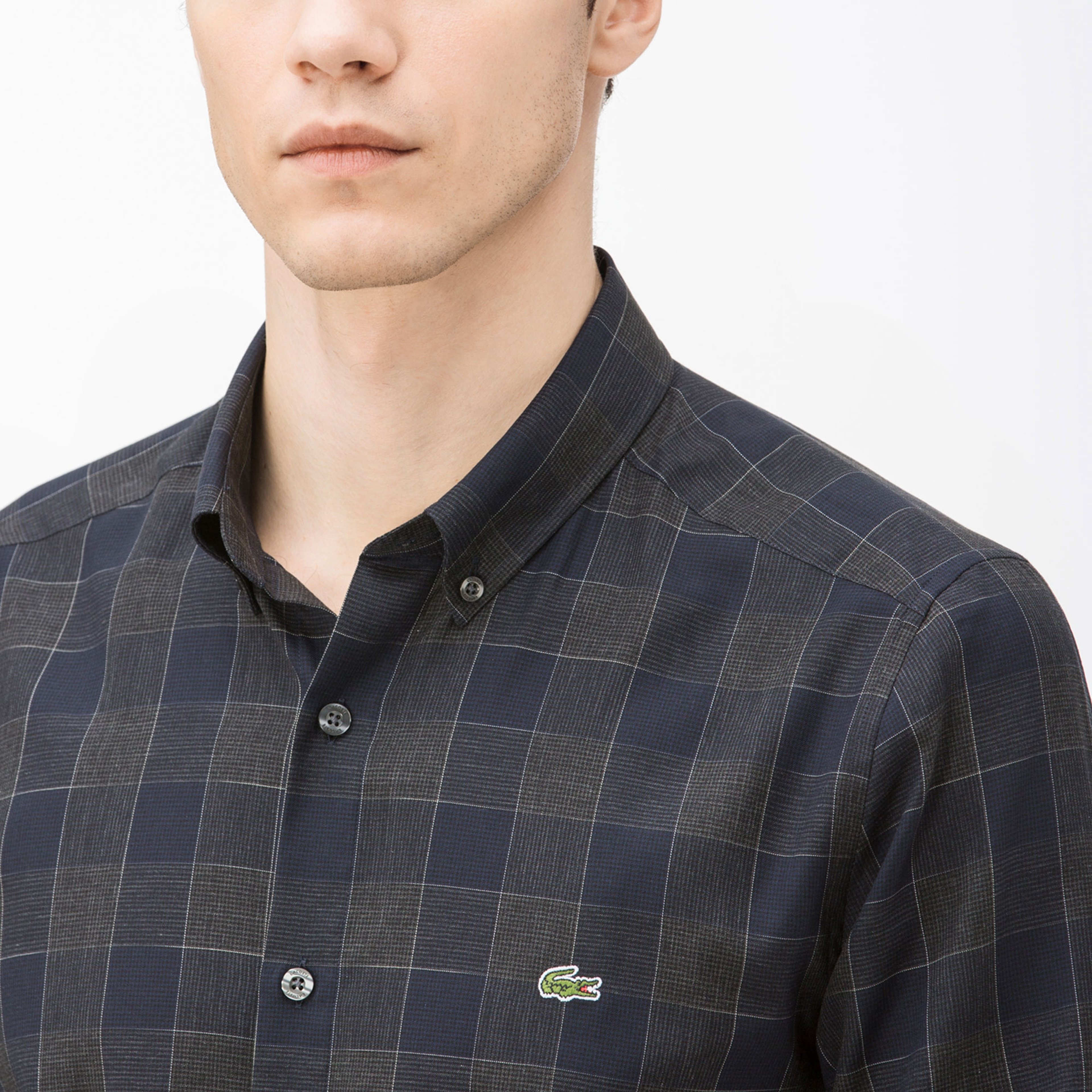 Lacoste Erkek Slim Fit Lacivert Ekose Gömlek