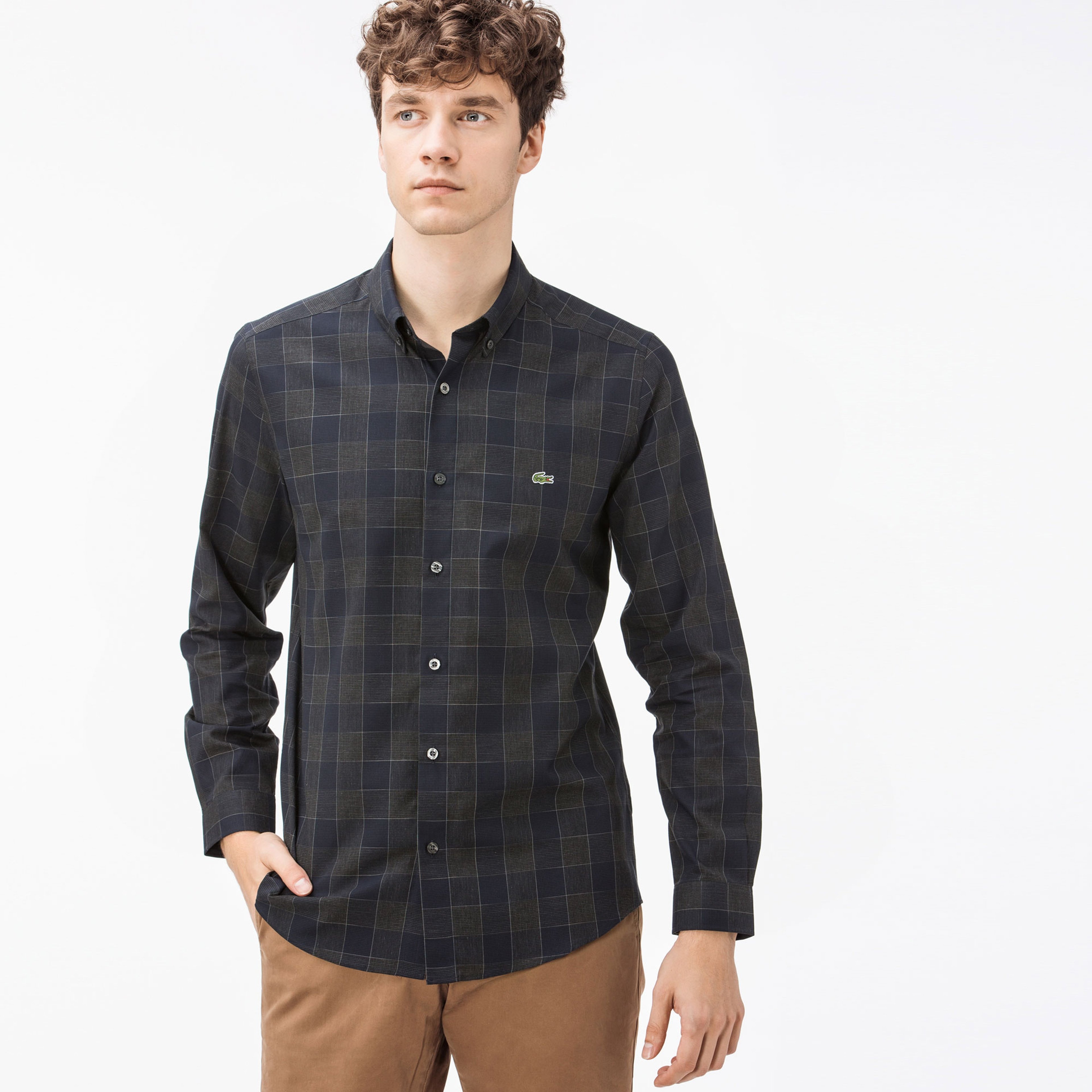 Lacoste Erkek Slim Fit Lacivert Ekose Gömlek