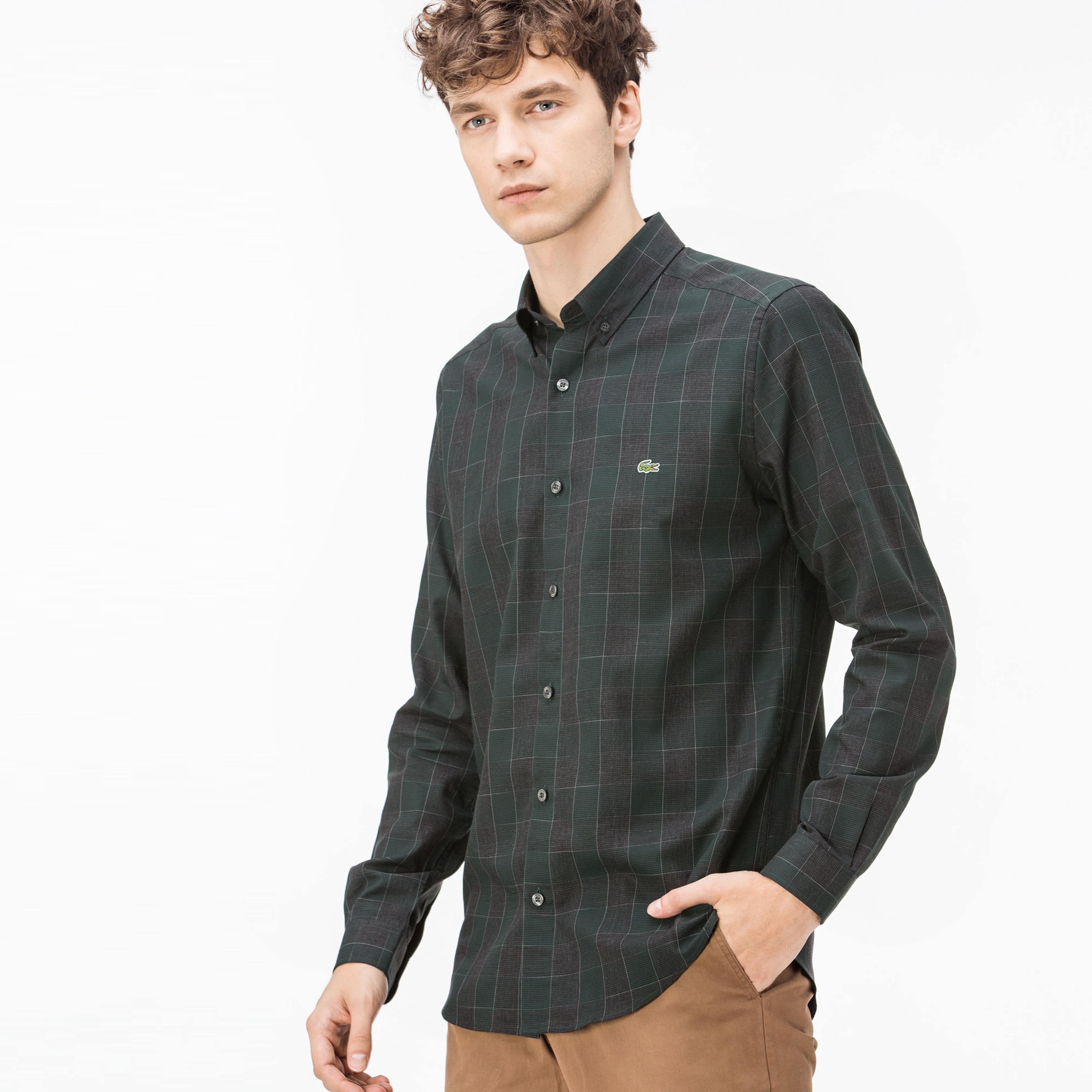 Lacoste Erkek Slim Fit Yeşil Ekose Gömlek