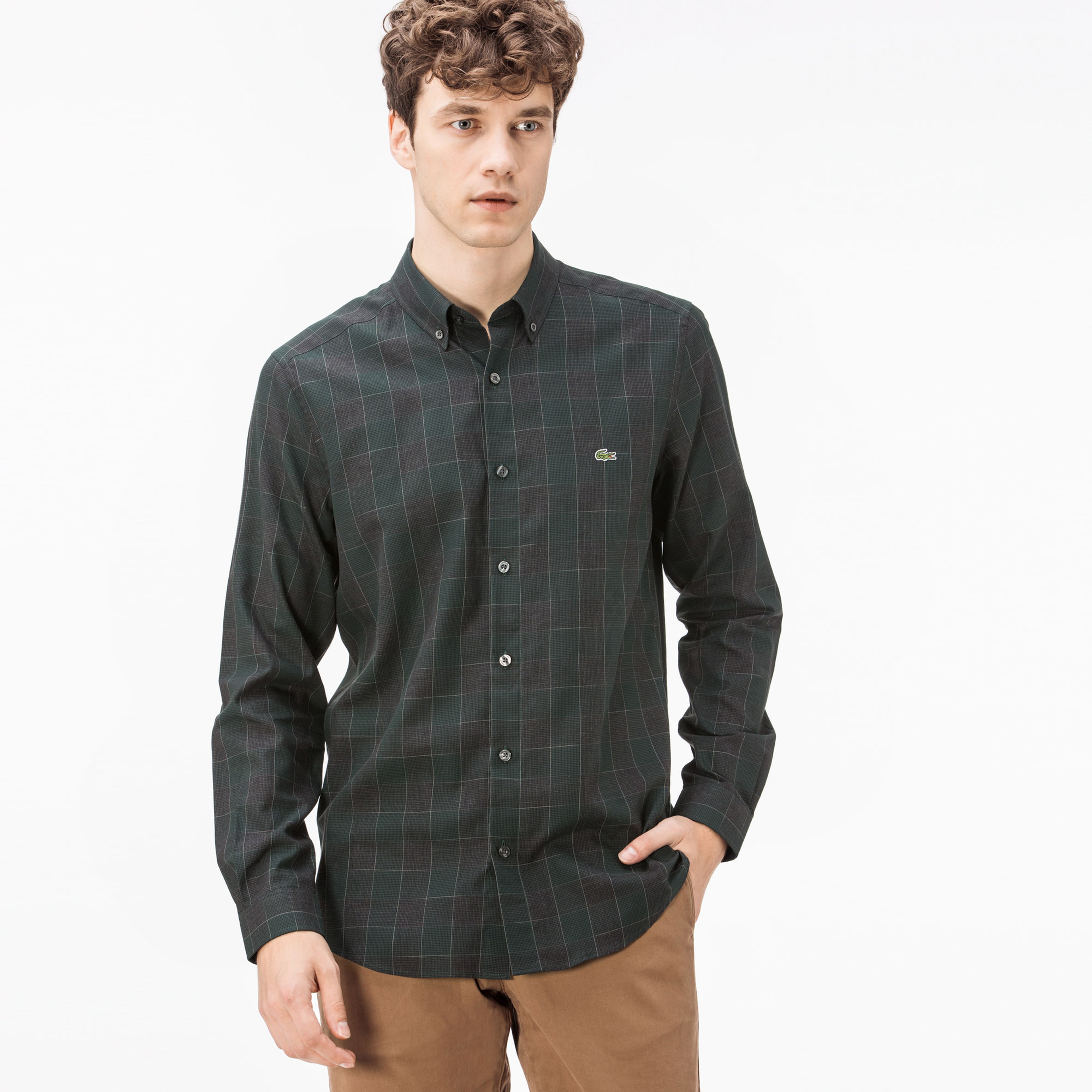 Lacoste Erkek Slim Fit Yeşil Ekose Gömlek