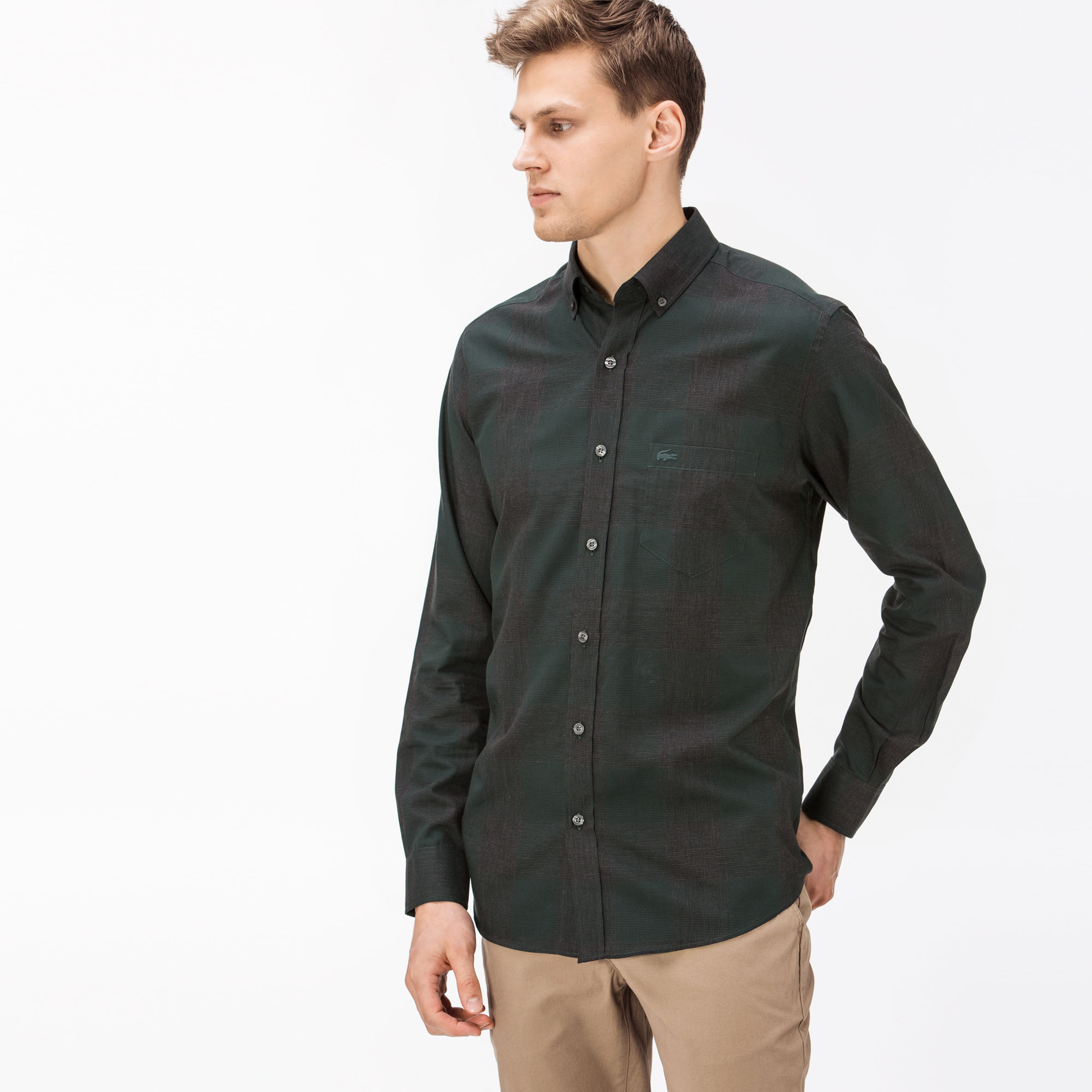 Lacoste Erkek Regular Fit Gri-Yeşil Ekose Gömlek