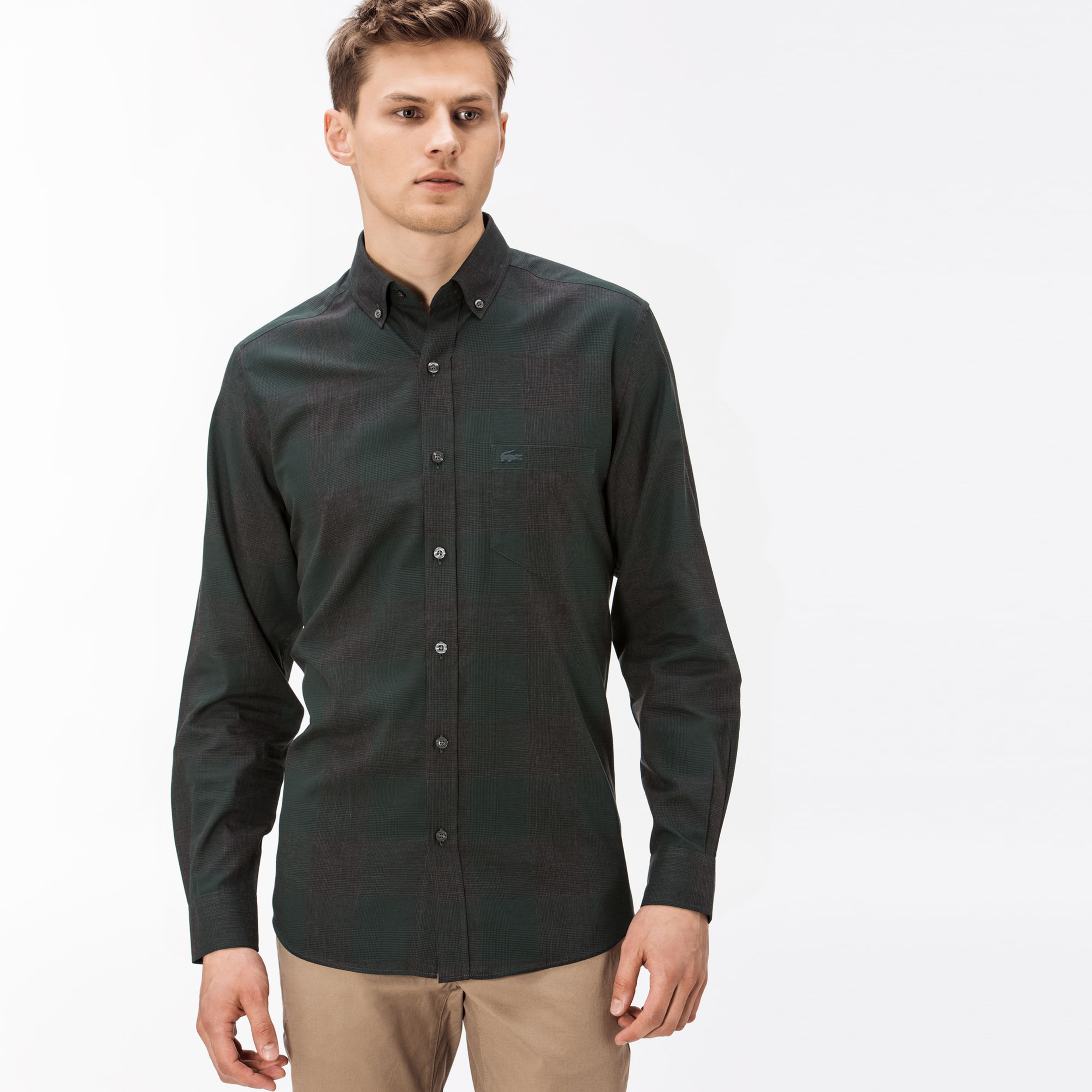 Lacoste Erkek Regular Fit Gri-Yeşil Ekose Gömlek