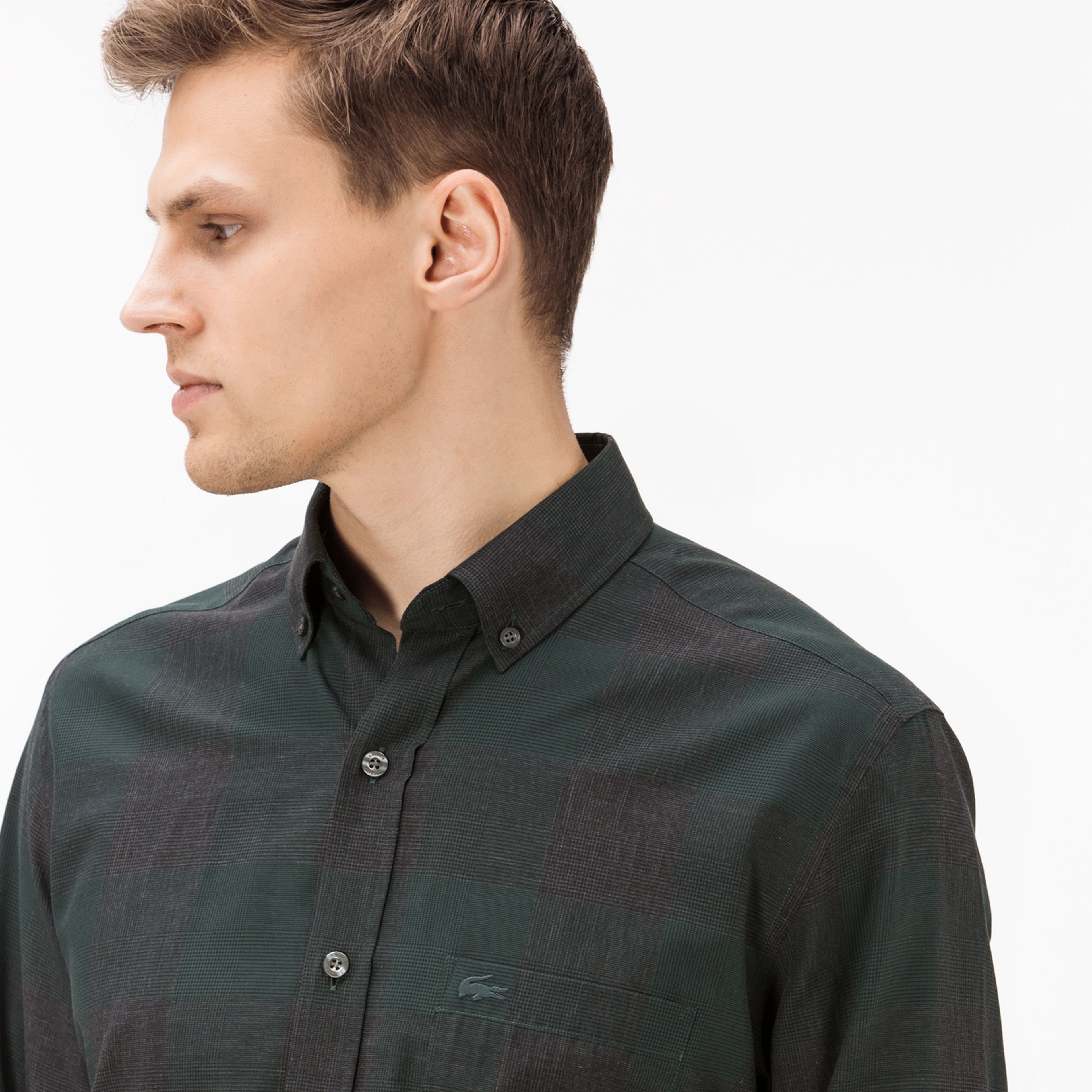 Lacoste Erkek Regular Fit Gri-Yeşil Ekose Gömlek