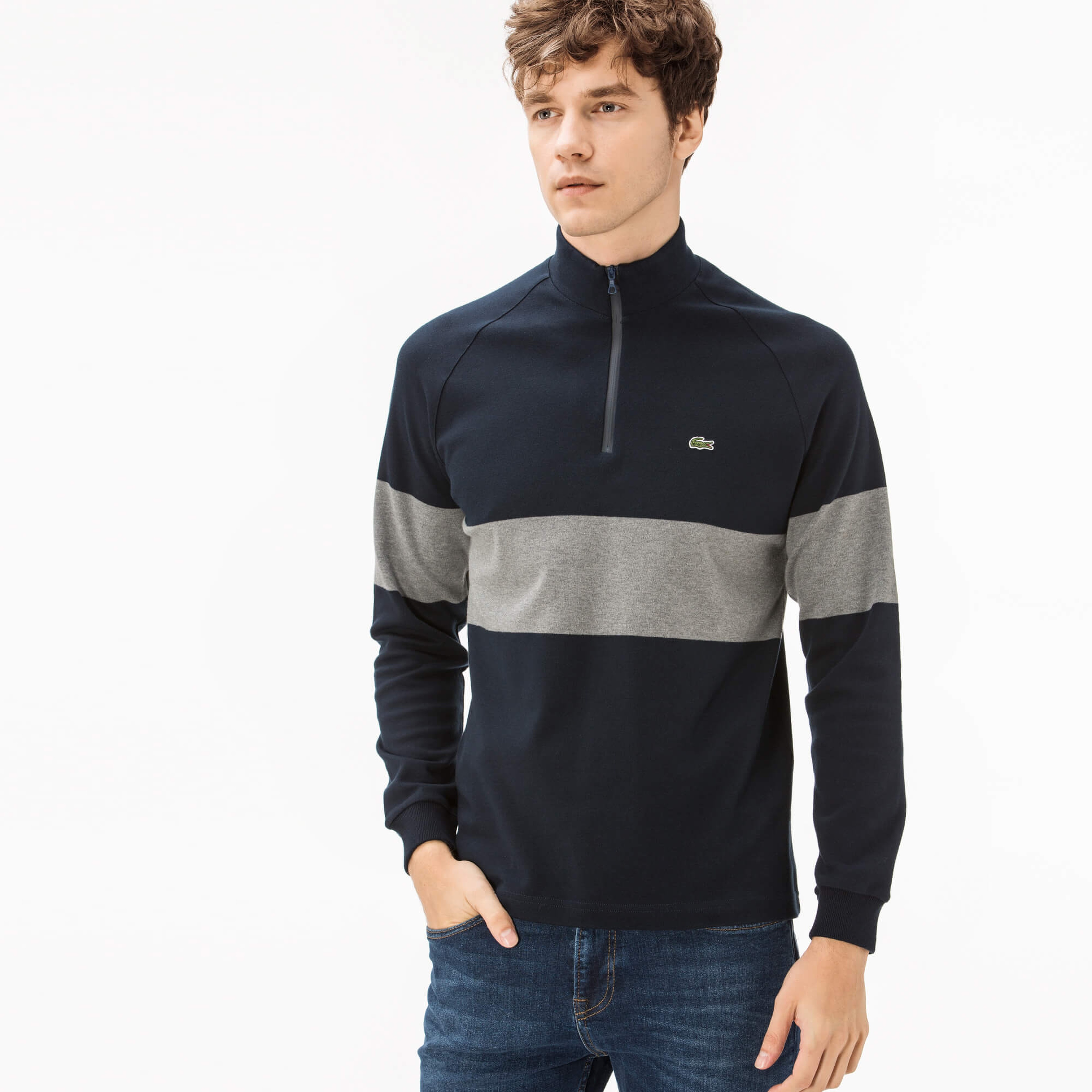 Lacoste Erkek Lacivert Fermuarlı Sweatshirt