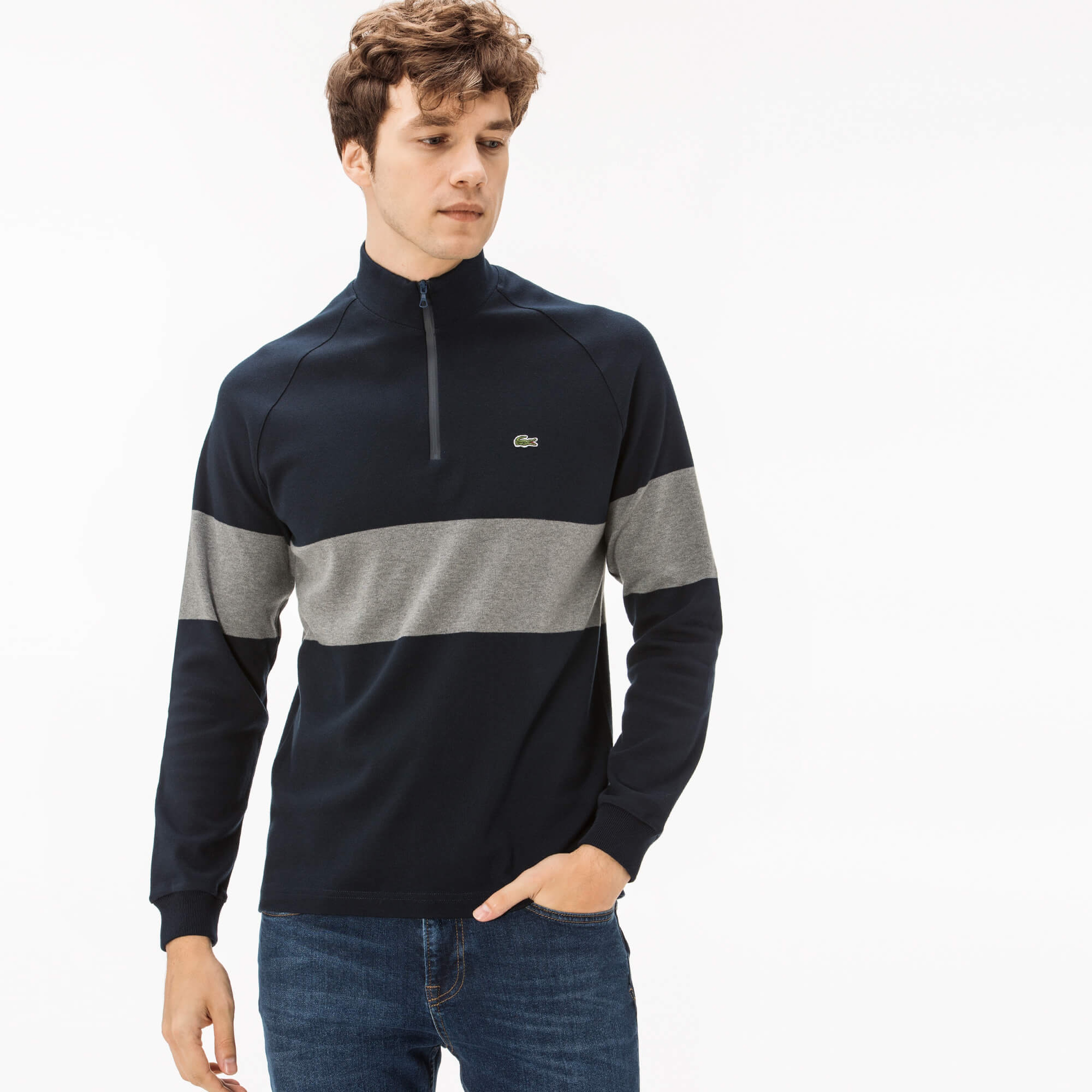Lacoste Erkek Lacivert Fermuarlı Sweatshirt