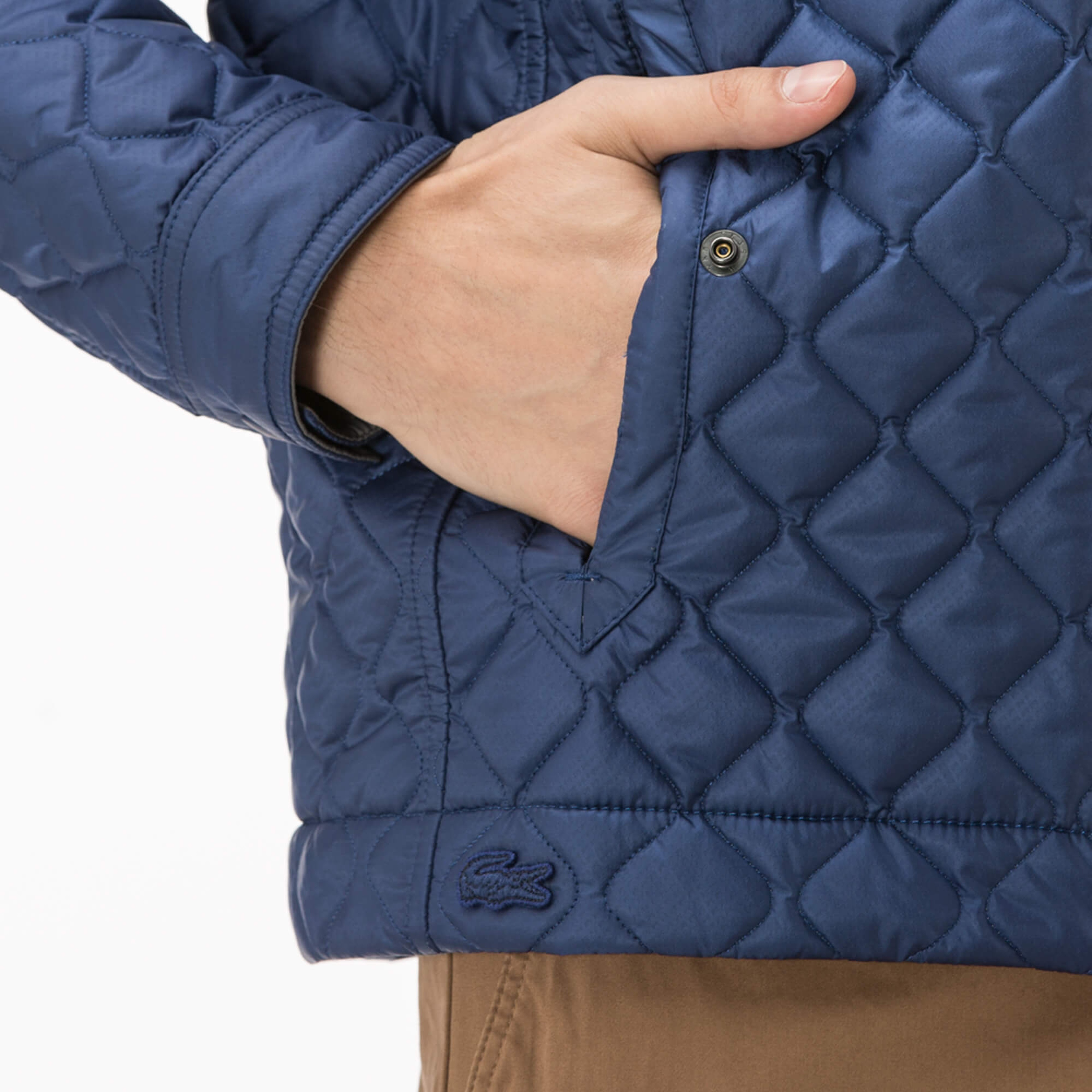 Lacoste Erkek Saks Mavi-Gri Çift Taraflı Kapitone Mont