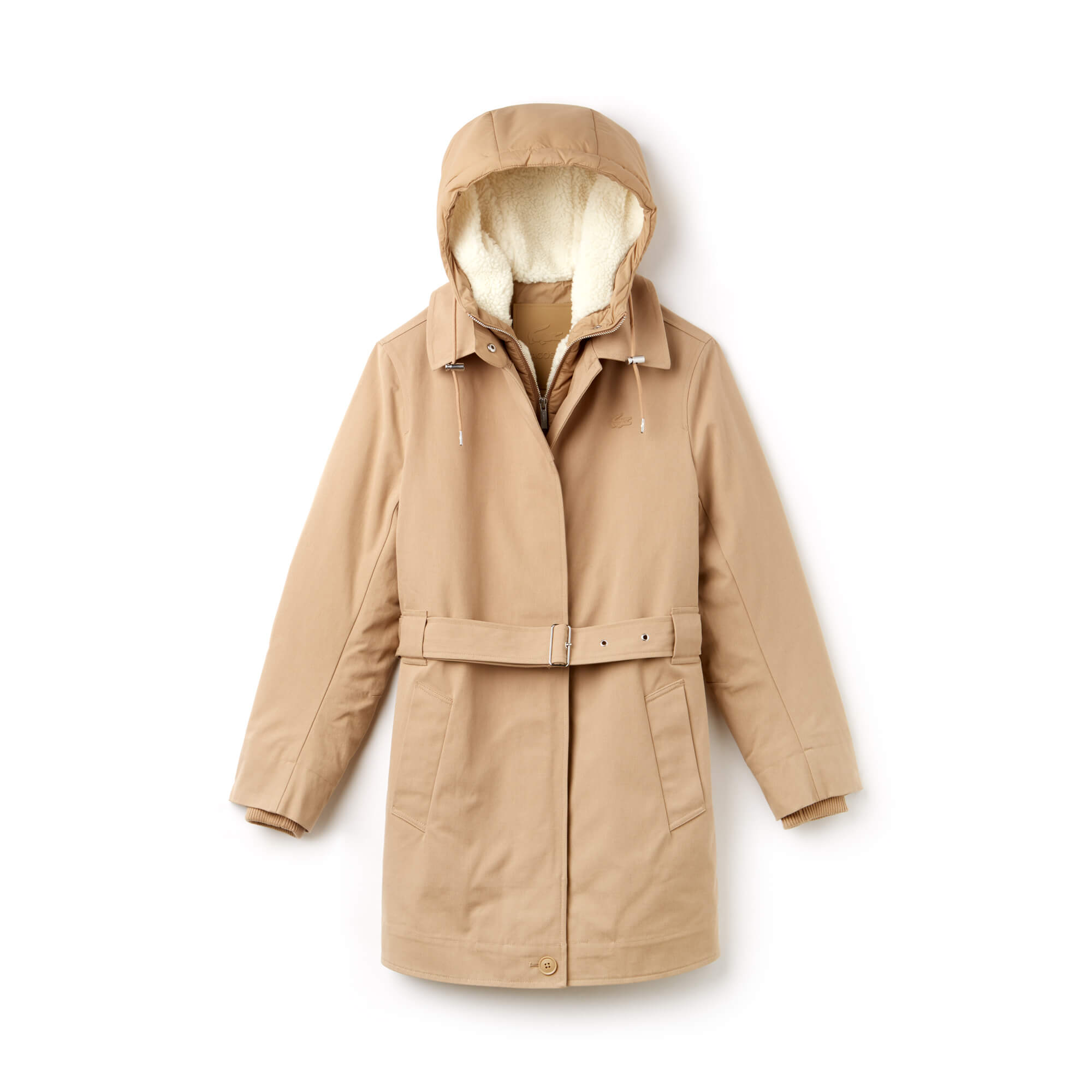 Lacoste Kadın Çıkarılabilir Kapüşonlu Ceketli Bej Mont
