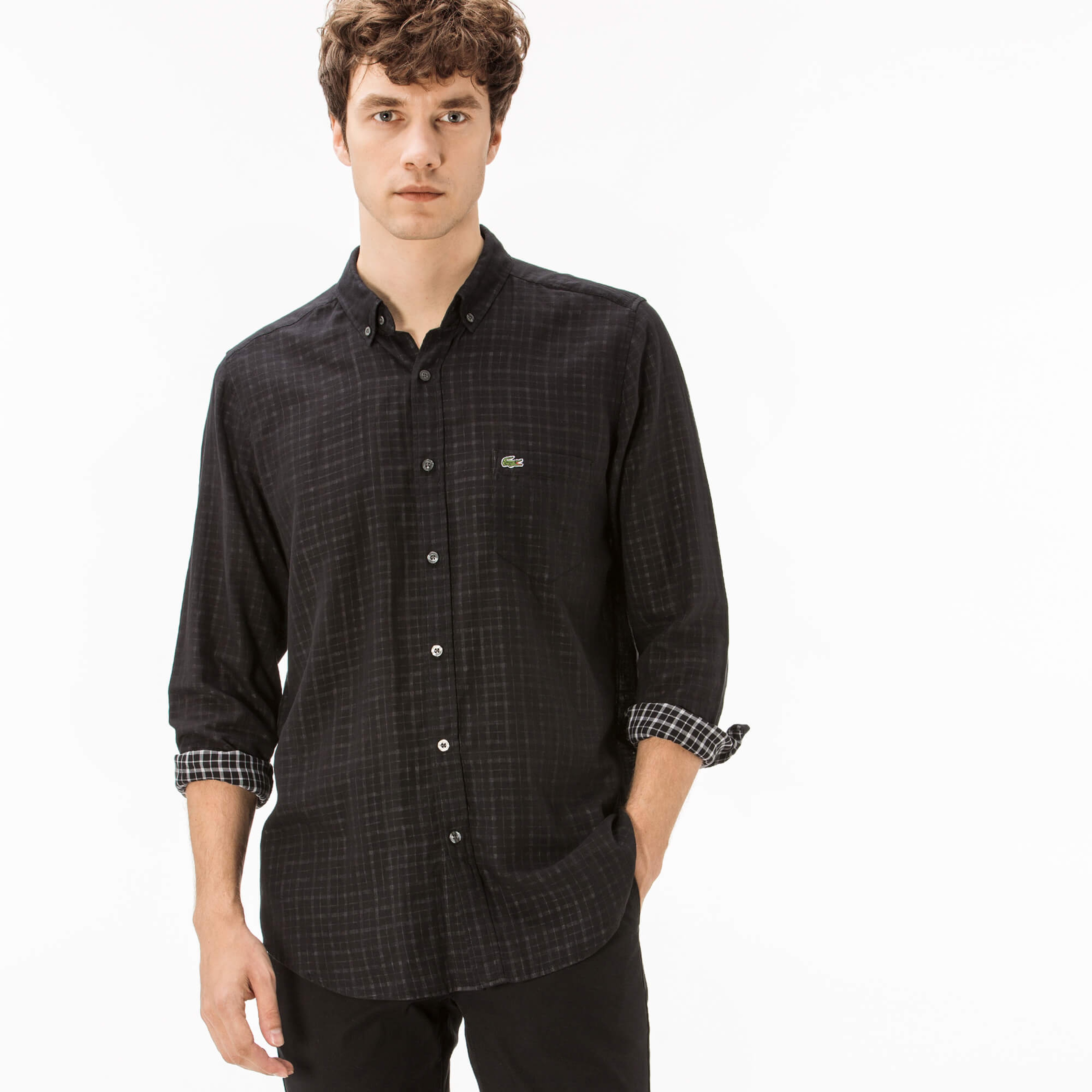 Lacoste Erkek Regular Fit Siyah Ters Kumaş Gömlek