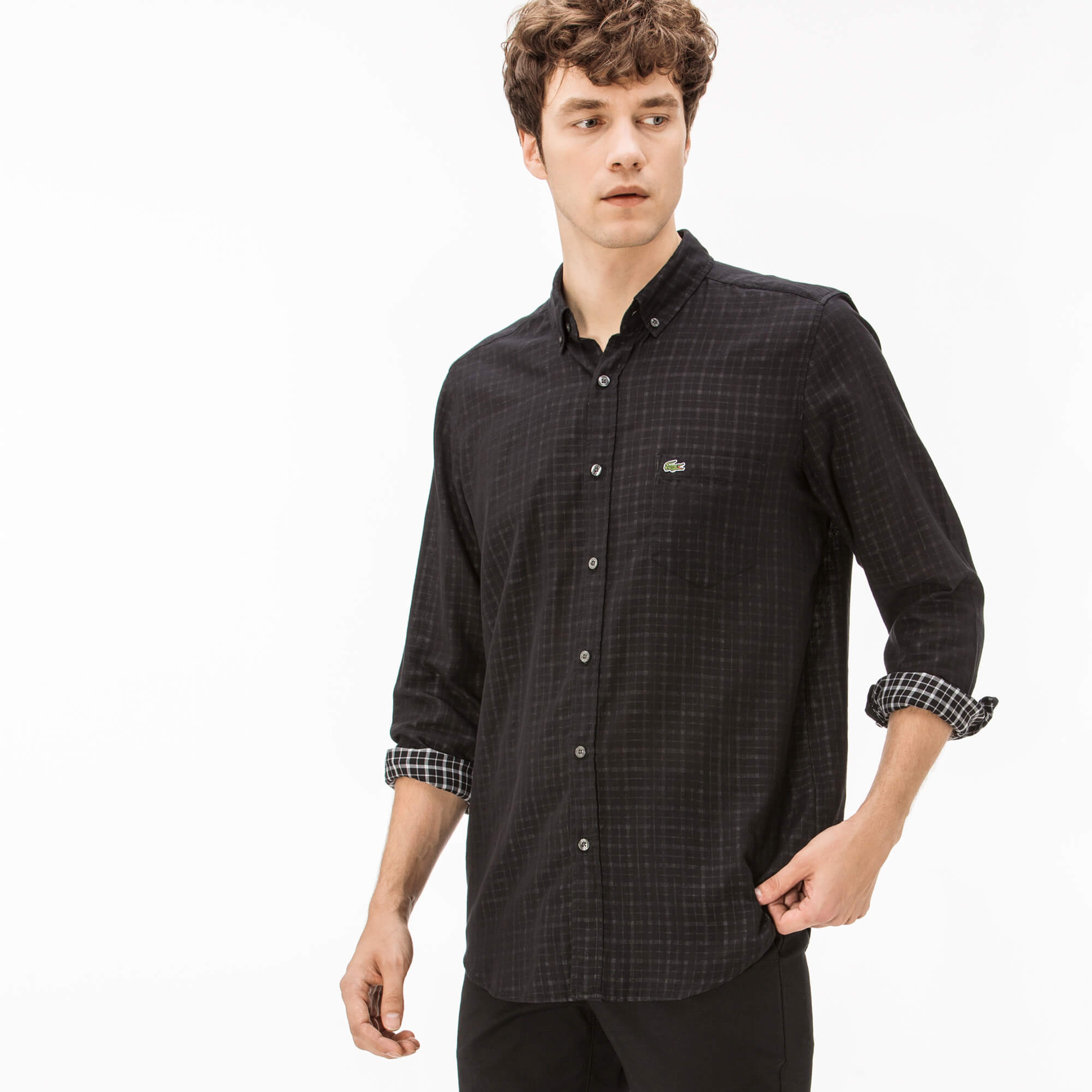 Lacoste Erkek Regular Fit Siyah Ters Kumaş Gömlek