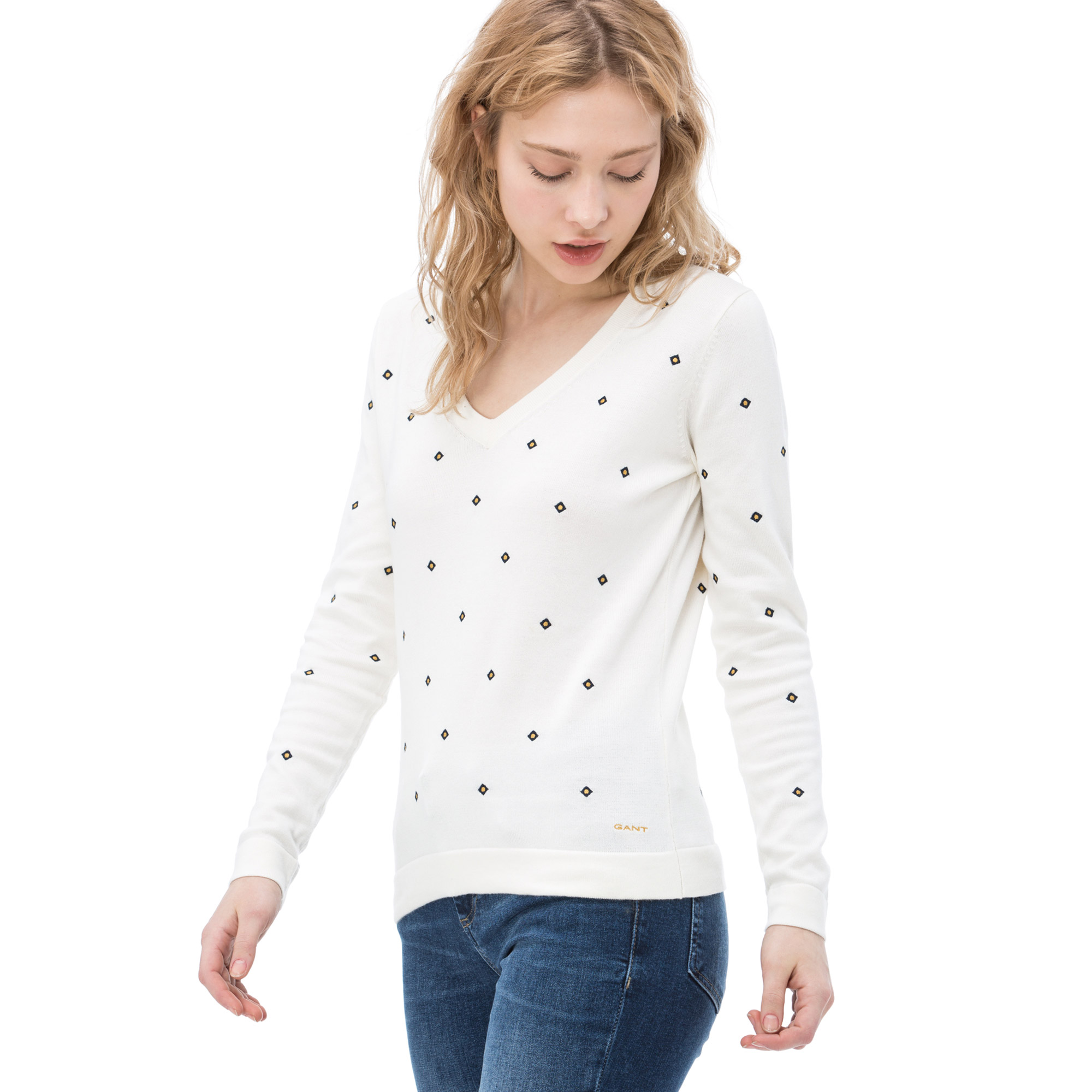 Gant Kadın Krem Uzun Kollu Slim Fit Triko