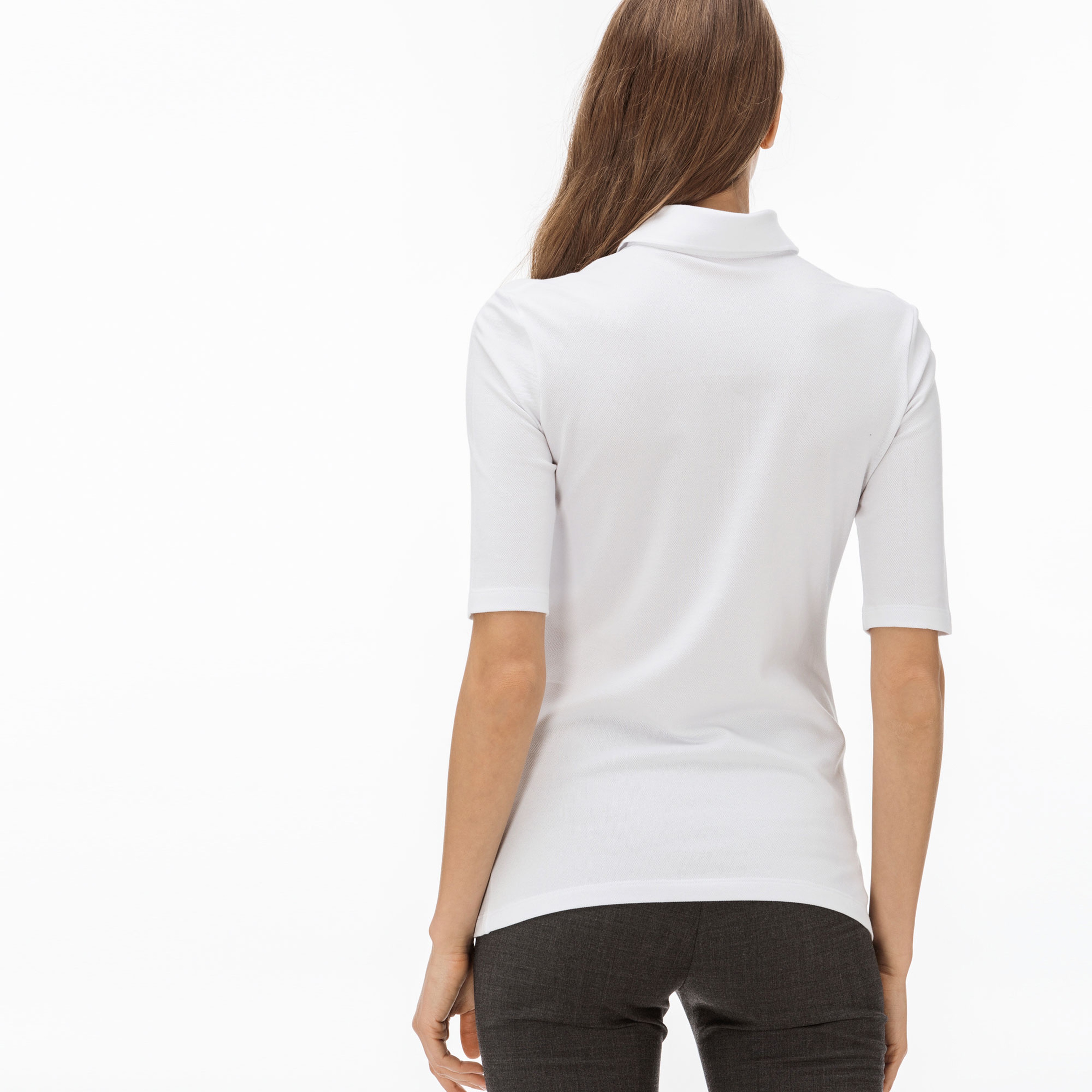 Lacoste Kadın Slim Fit Truvakar Kollu Beyaz Polo