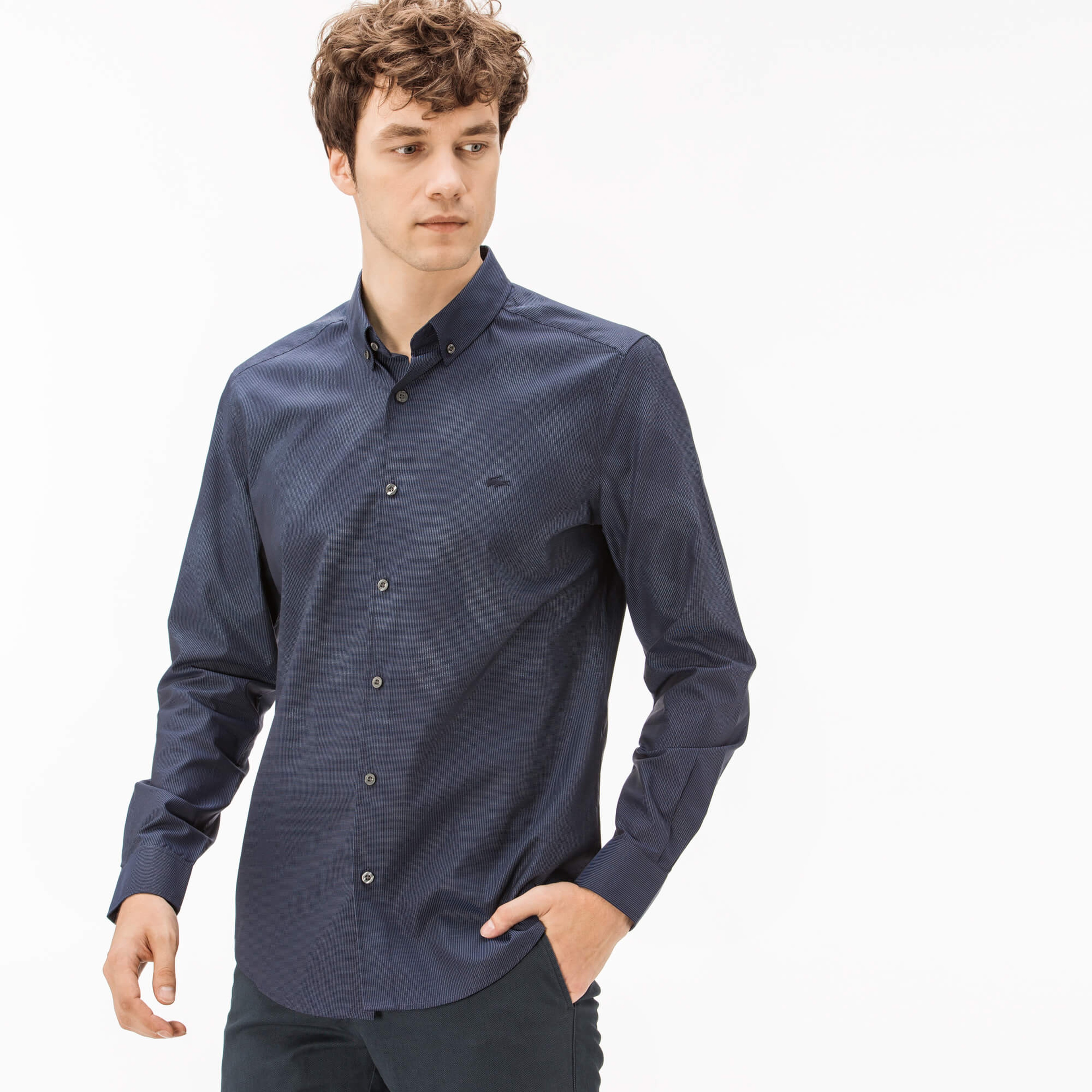 Lacoste Erkek Lacivert Slim Fit Gömlek