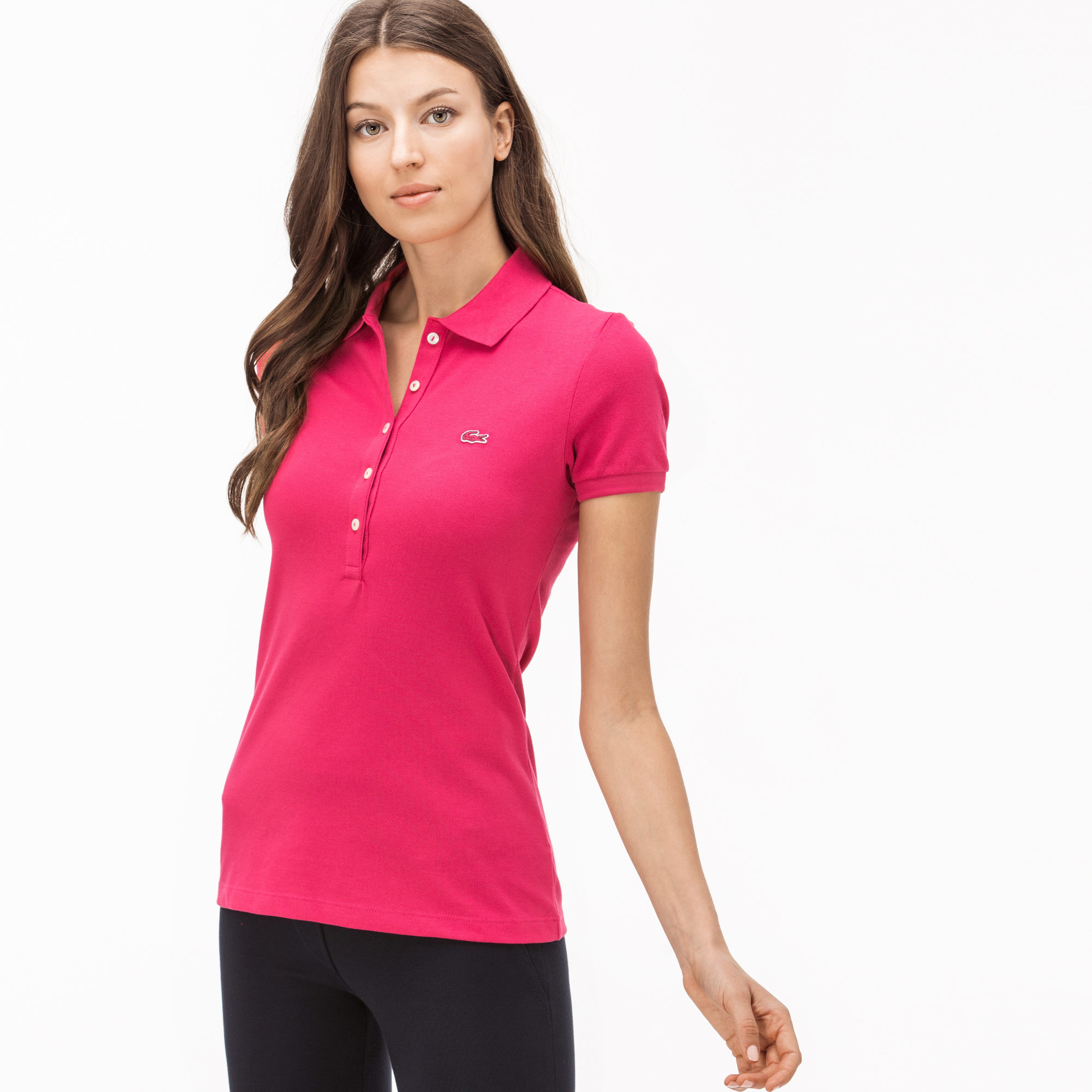 Lacoste Kadın Pembe Slim Fit Polo