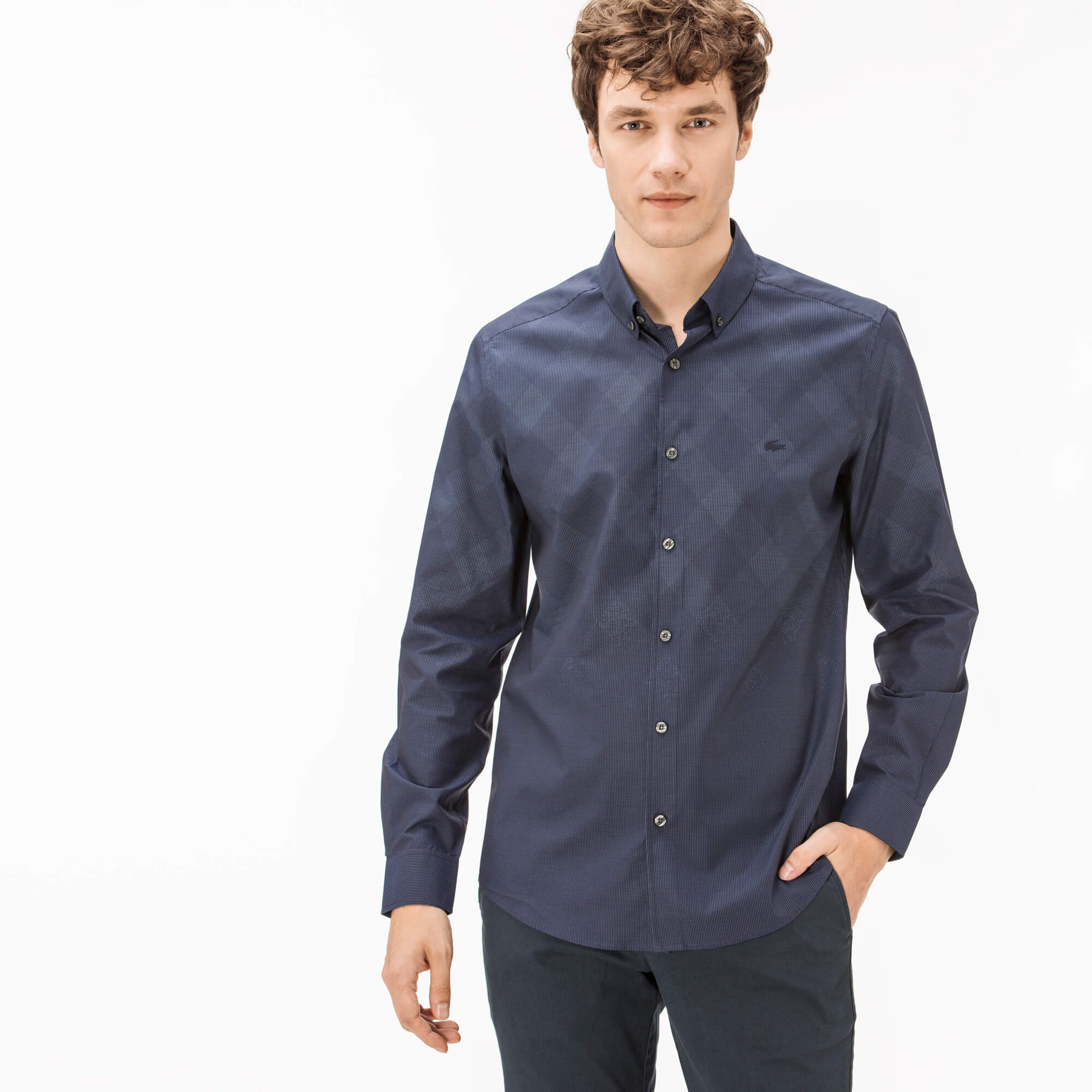 Lacoste Erkek Lacivert Slim Fit Gömlek