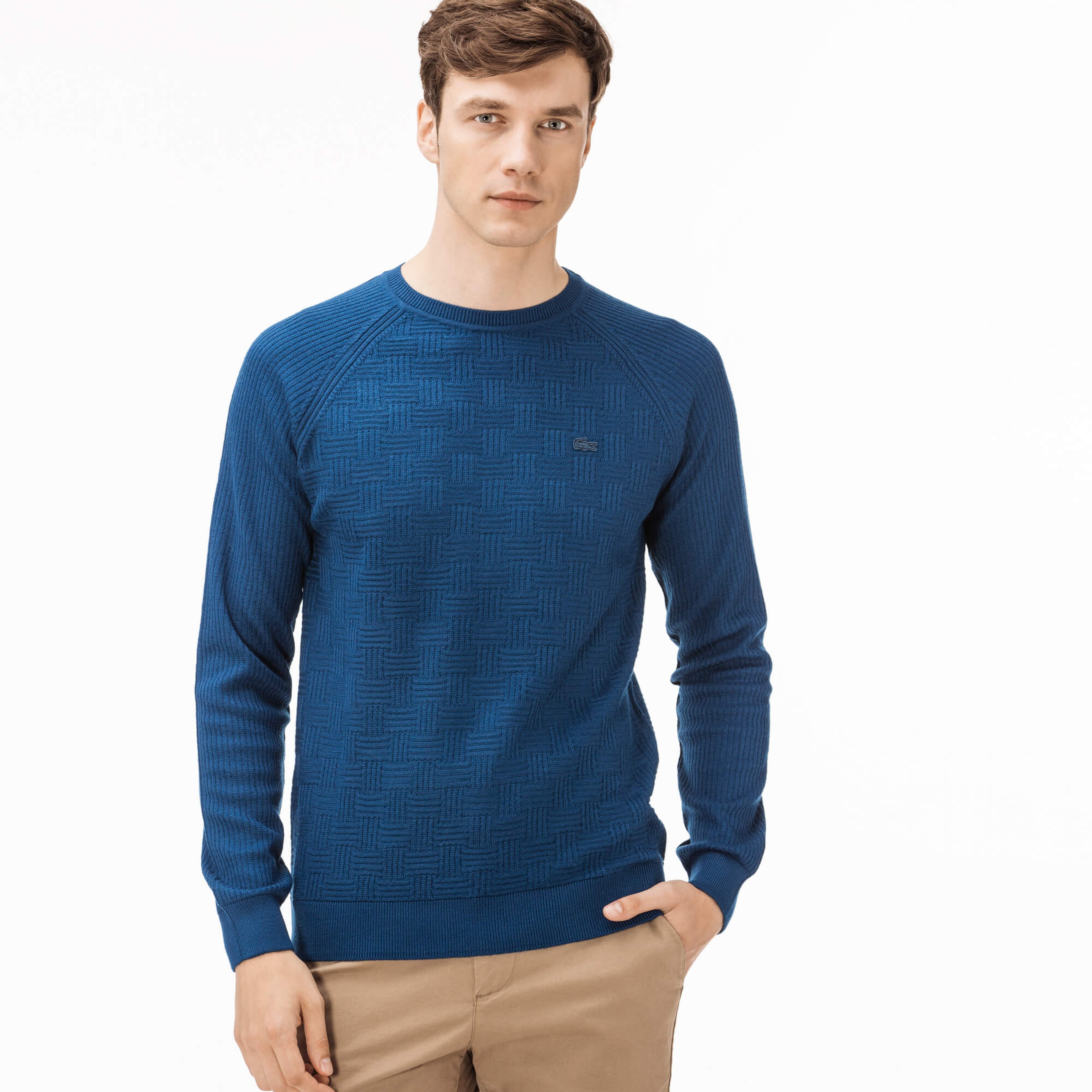 Lacoste Erkek Mavi Bisiklet Yaka Triko Kazak