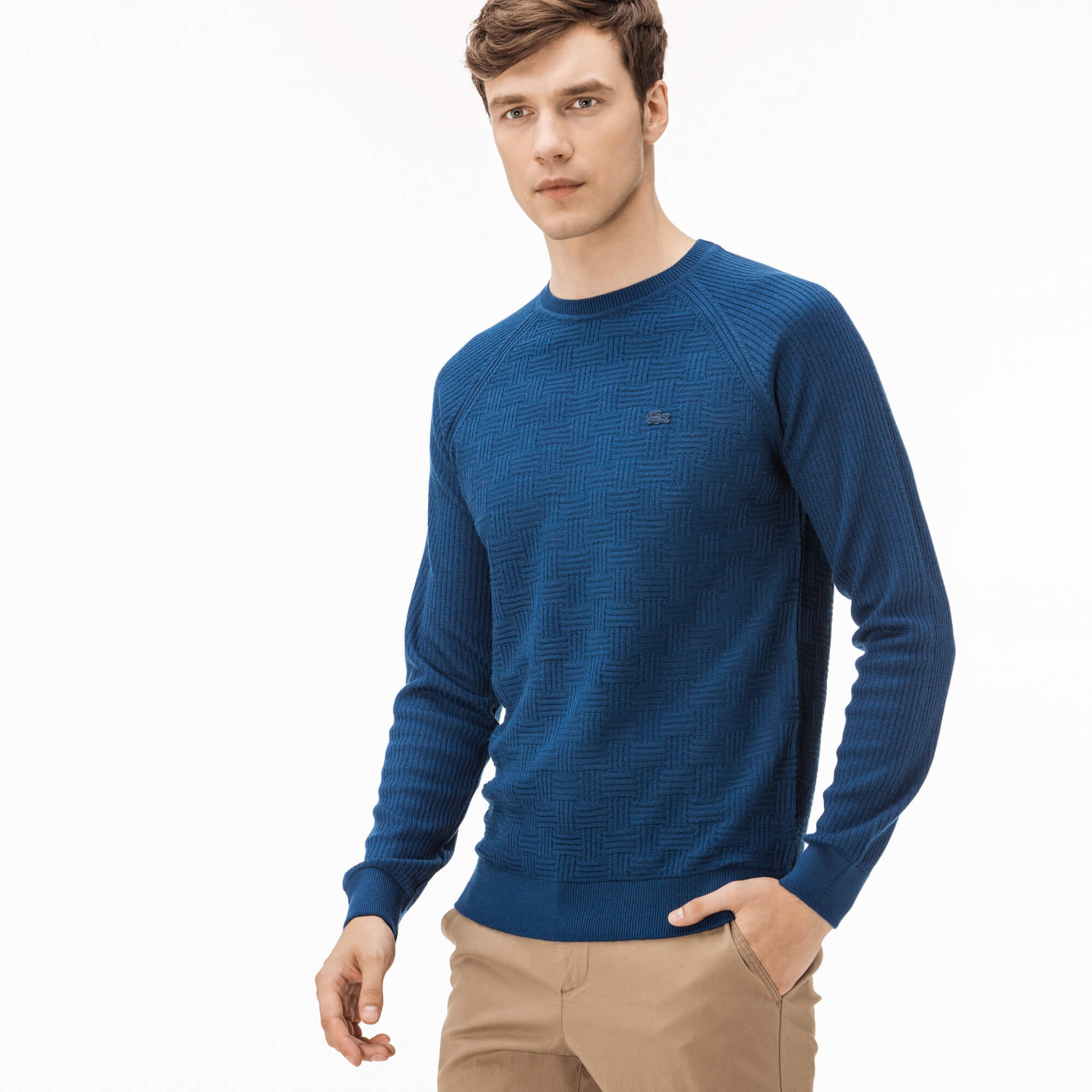 Lacoste Erkek Mavi Bisiklet Yaka Triko Kazak