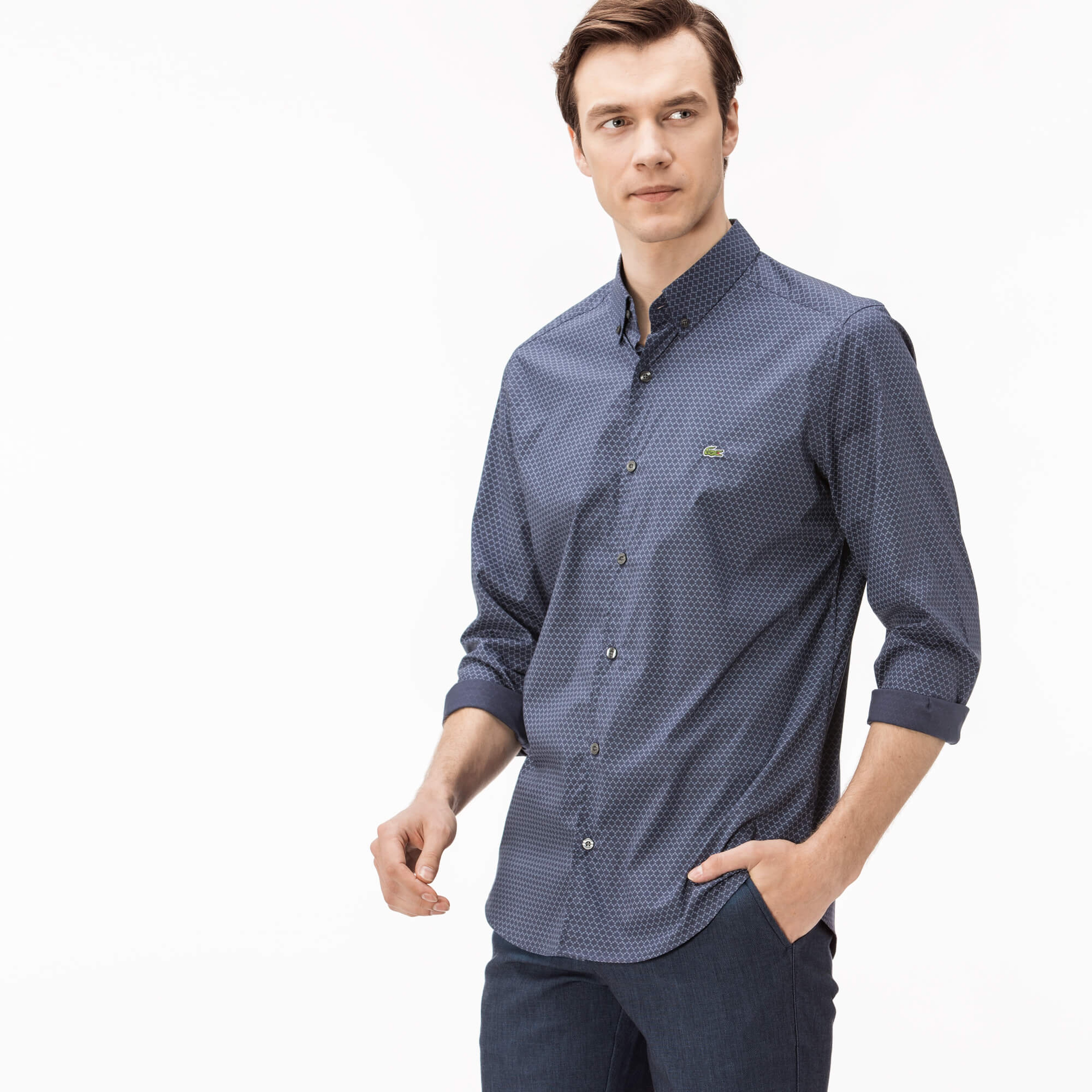 Lacoste Erkek Lacivert Slim Fit Uzun Kollu Gömlek