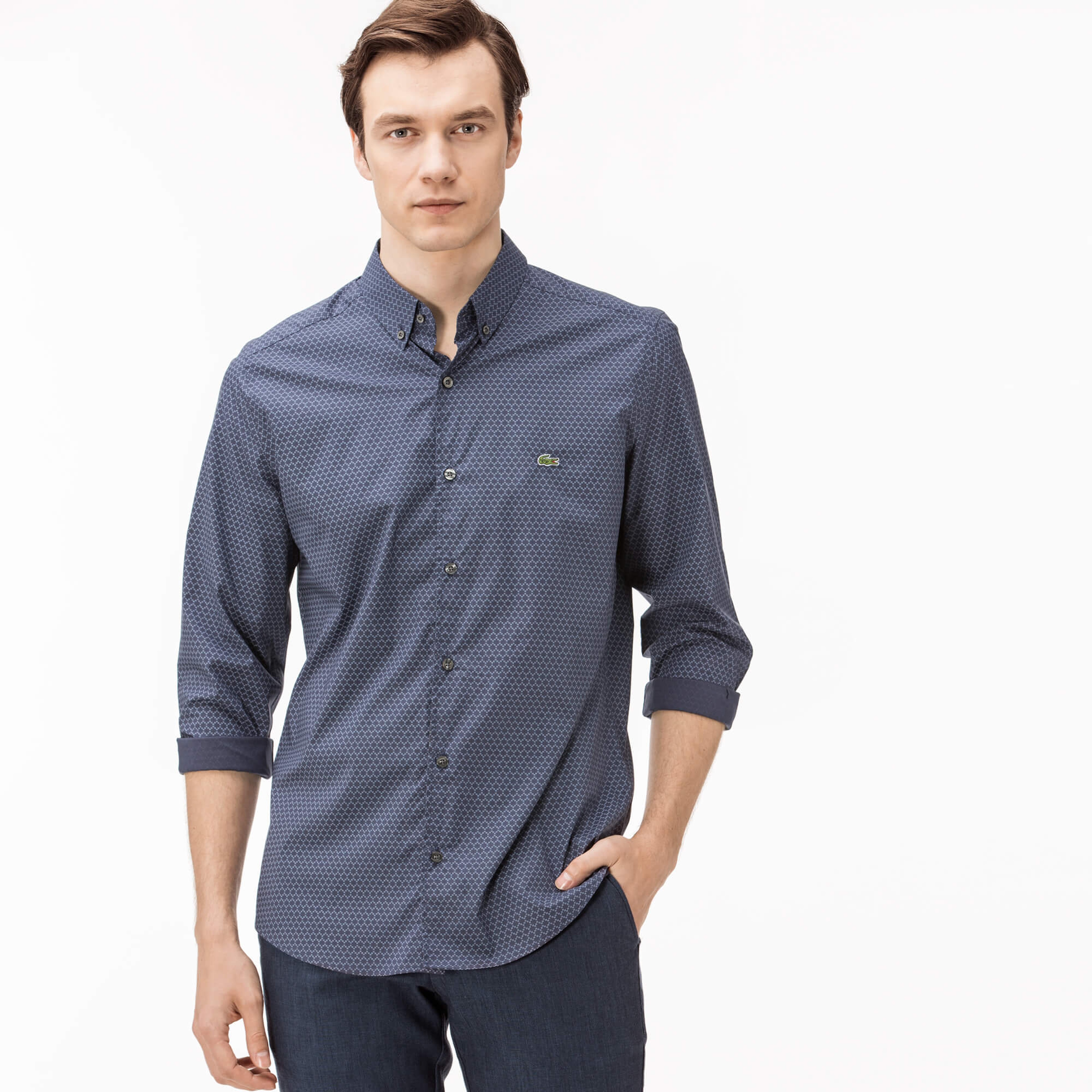 Lacoste Erkek Lacivert Slim Fit Uzun Kollu Gömlek