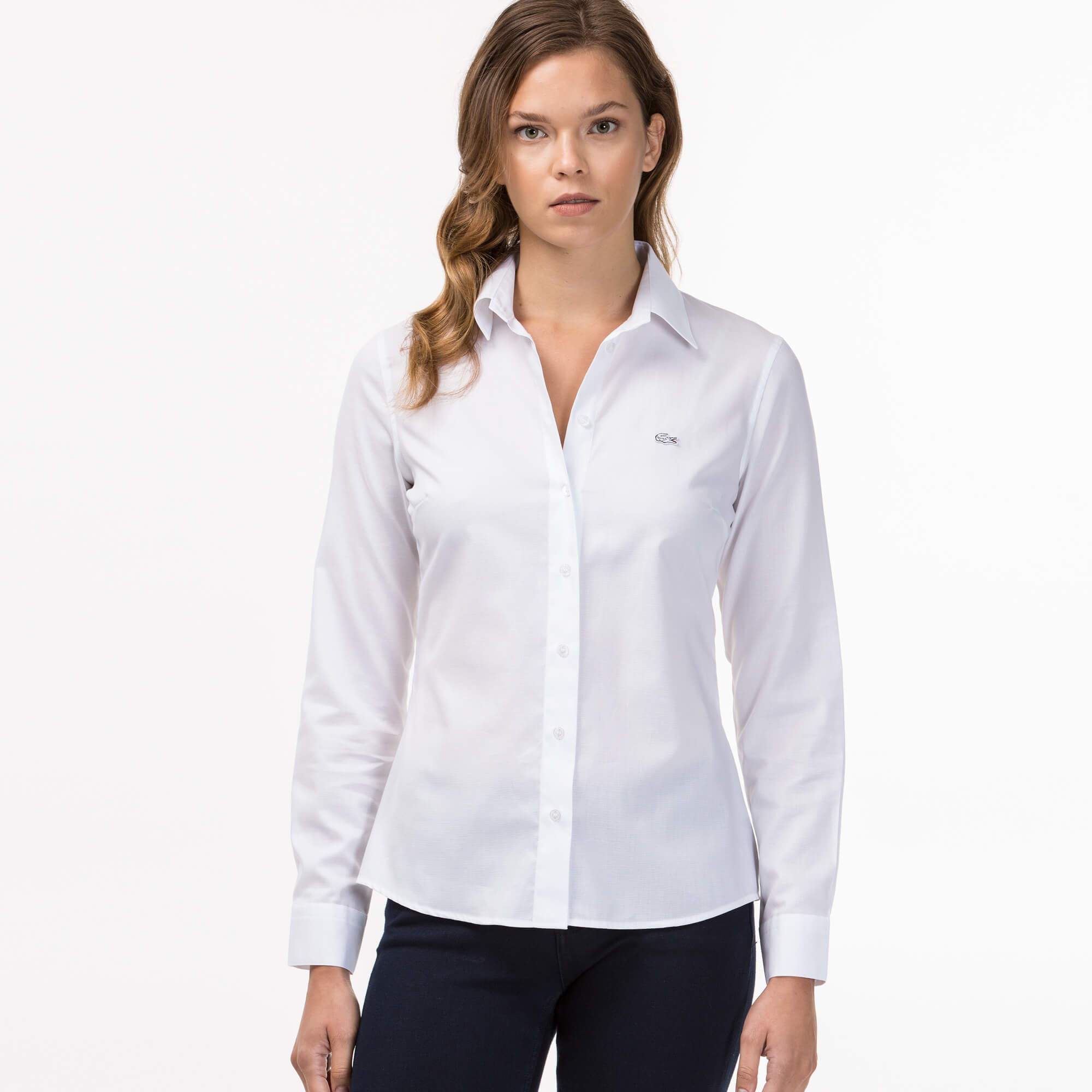 Lacoste Kadın Beyaz Regular Fit Uzun Kollu Gömlek