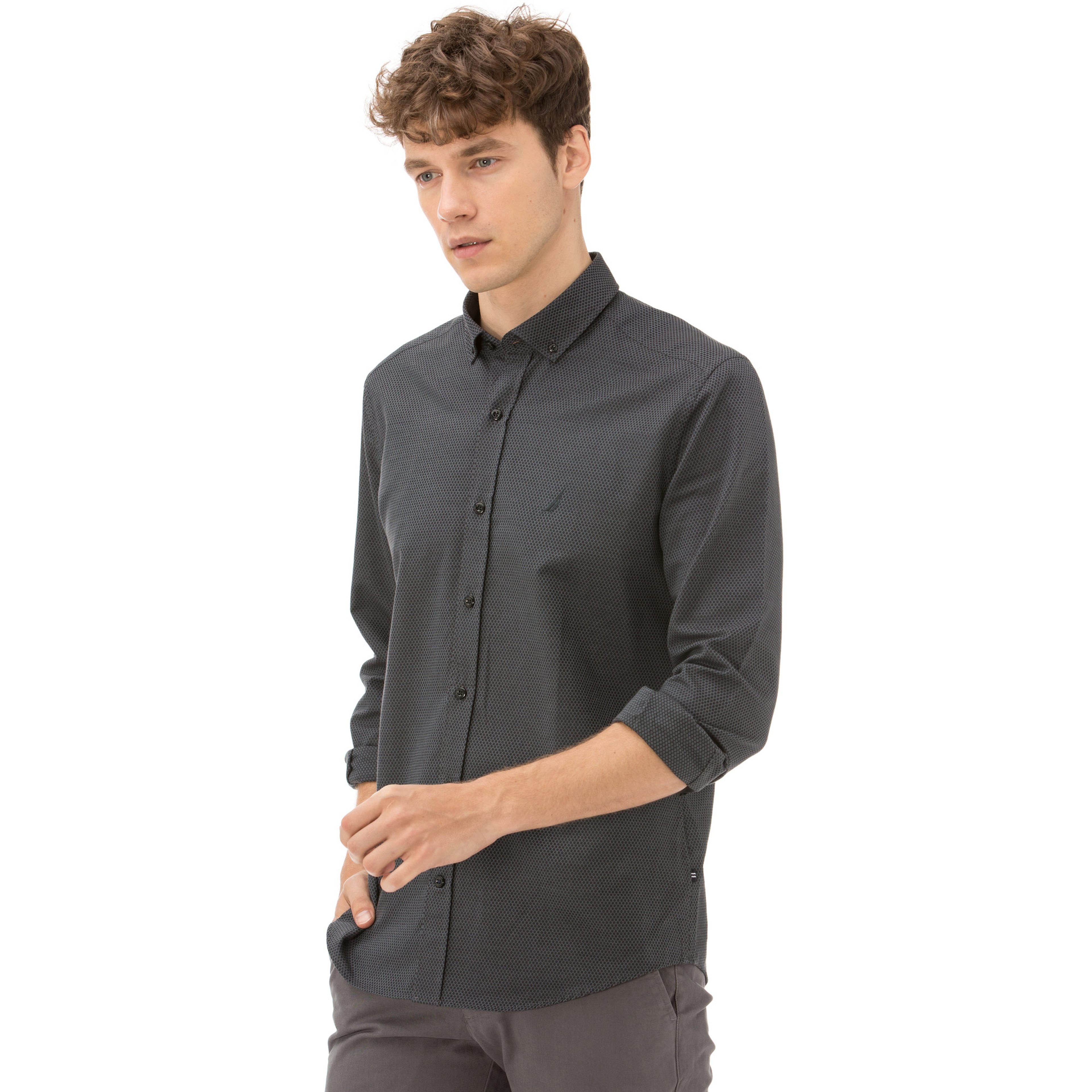 NAUTICA UZUN KOLLU ARMÜRLÜ ERKEK SİYAH GÖMLEK