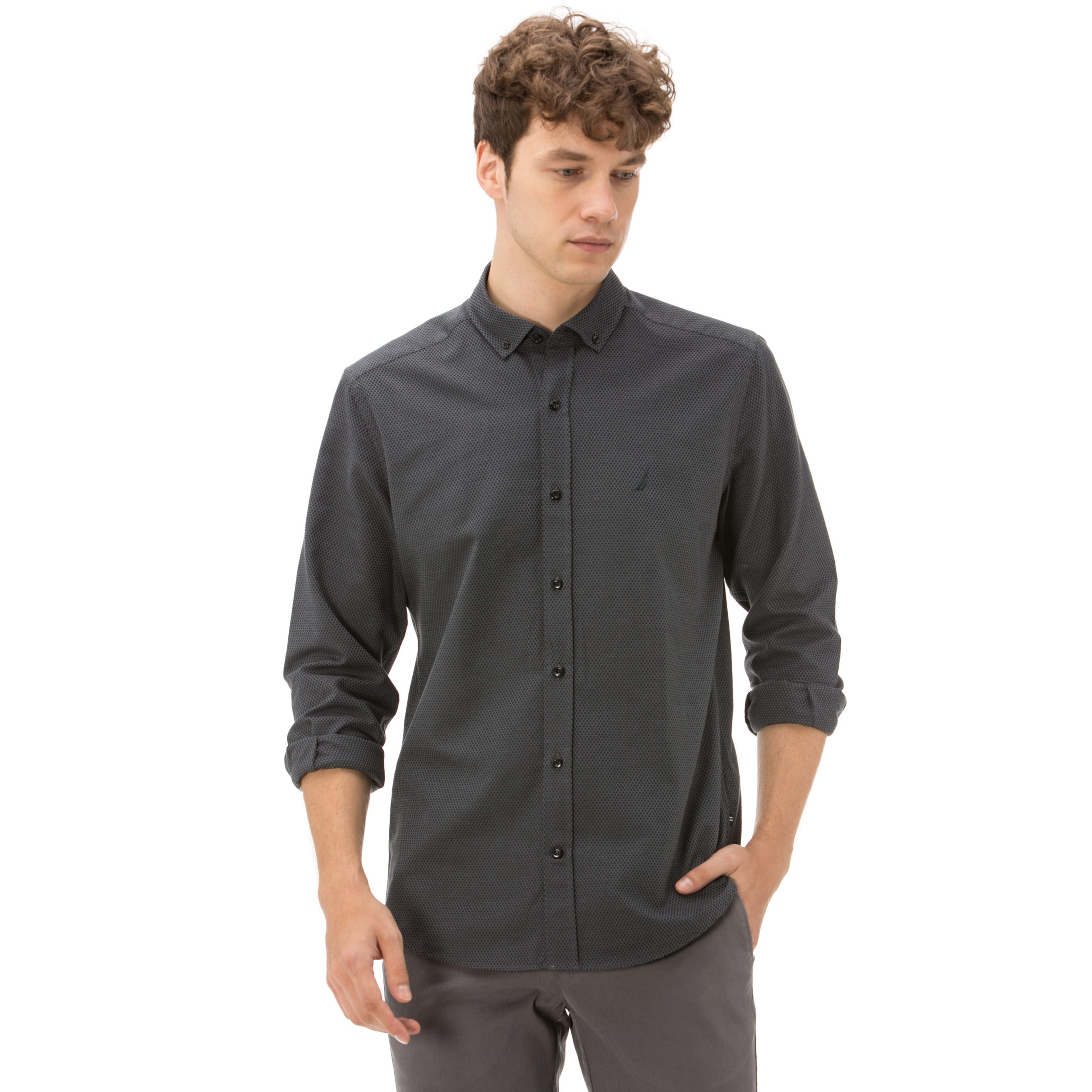 NAUTICA UZUN KOLLU ARMÜRLÜ ERKEK SİYAH GÖMLEK