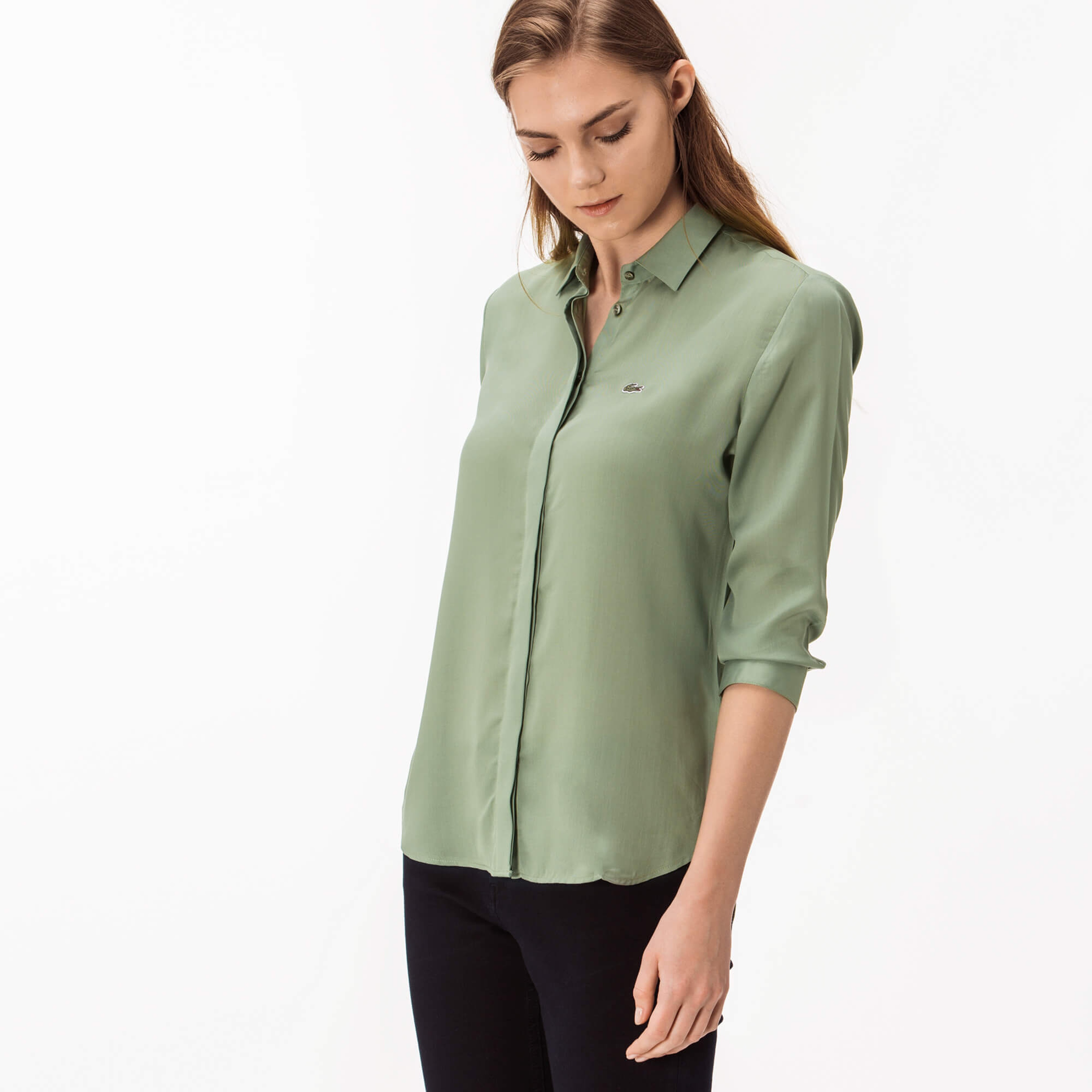 Lacoste Kadın Yeşil Uzun Kollu Regular Fit Gömlek
