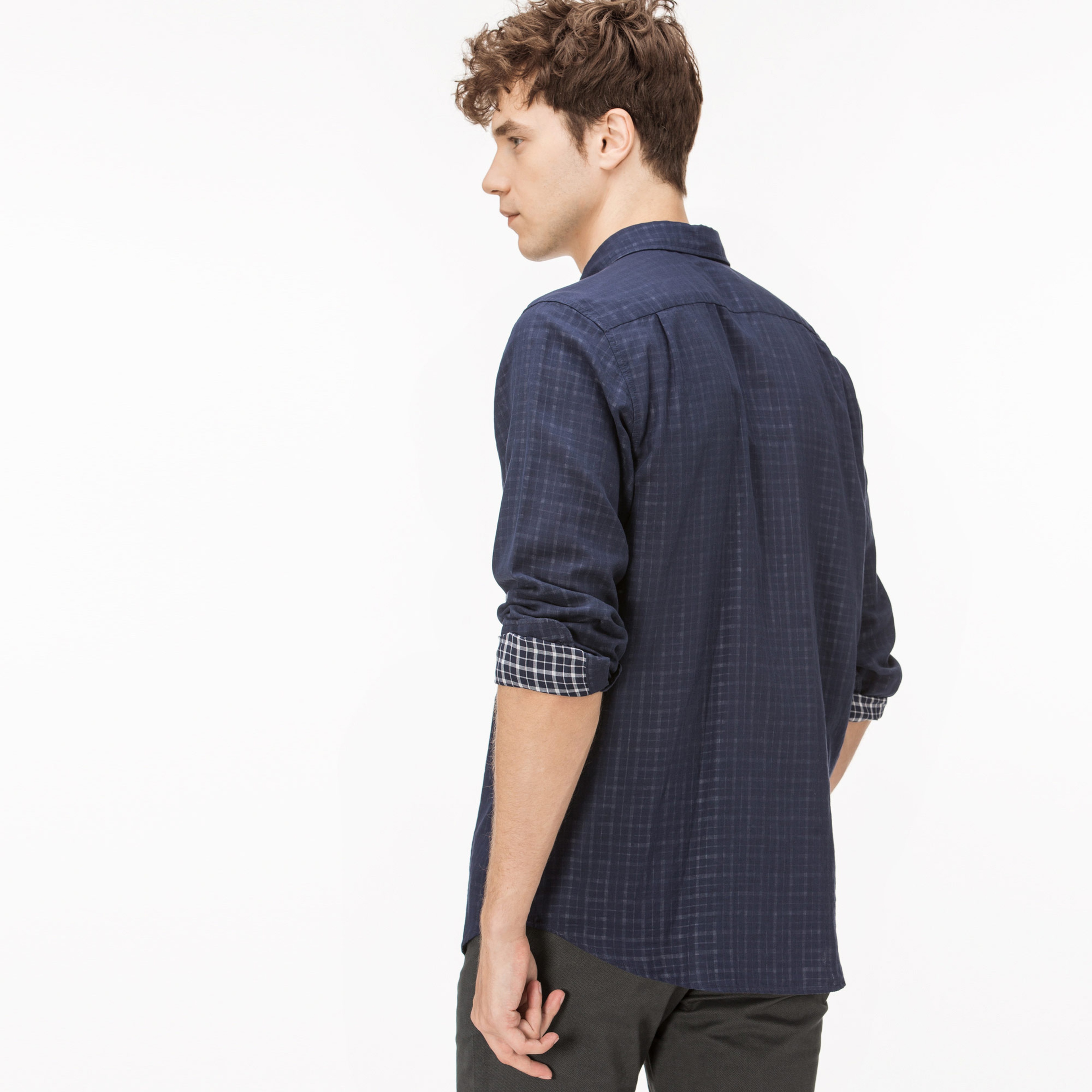 Lacoste Erkek Regular Fit Ters Kumaş Lacivert Gömlek