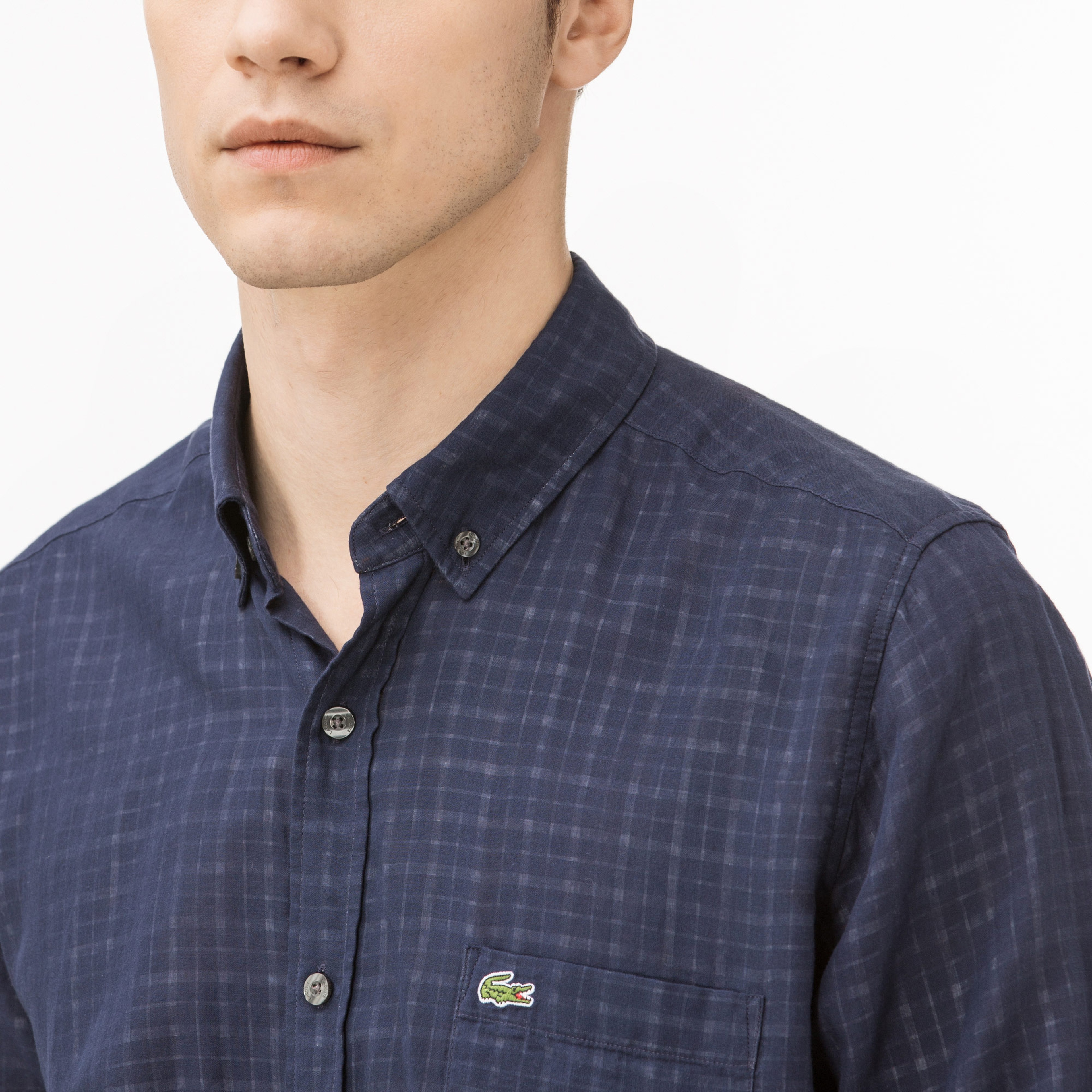 Lacoste Erkek Regular Fit Ters Kumaş Lacivert Gömlek