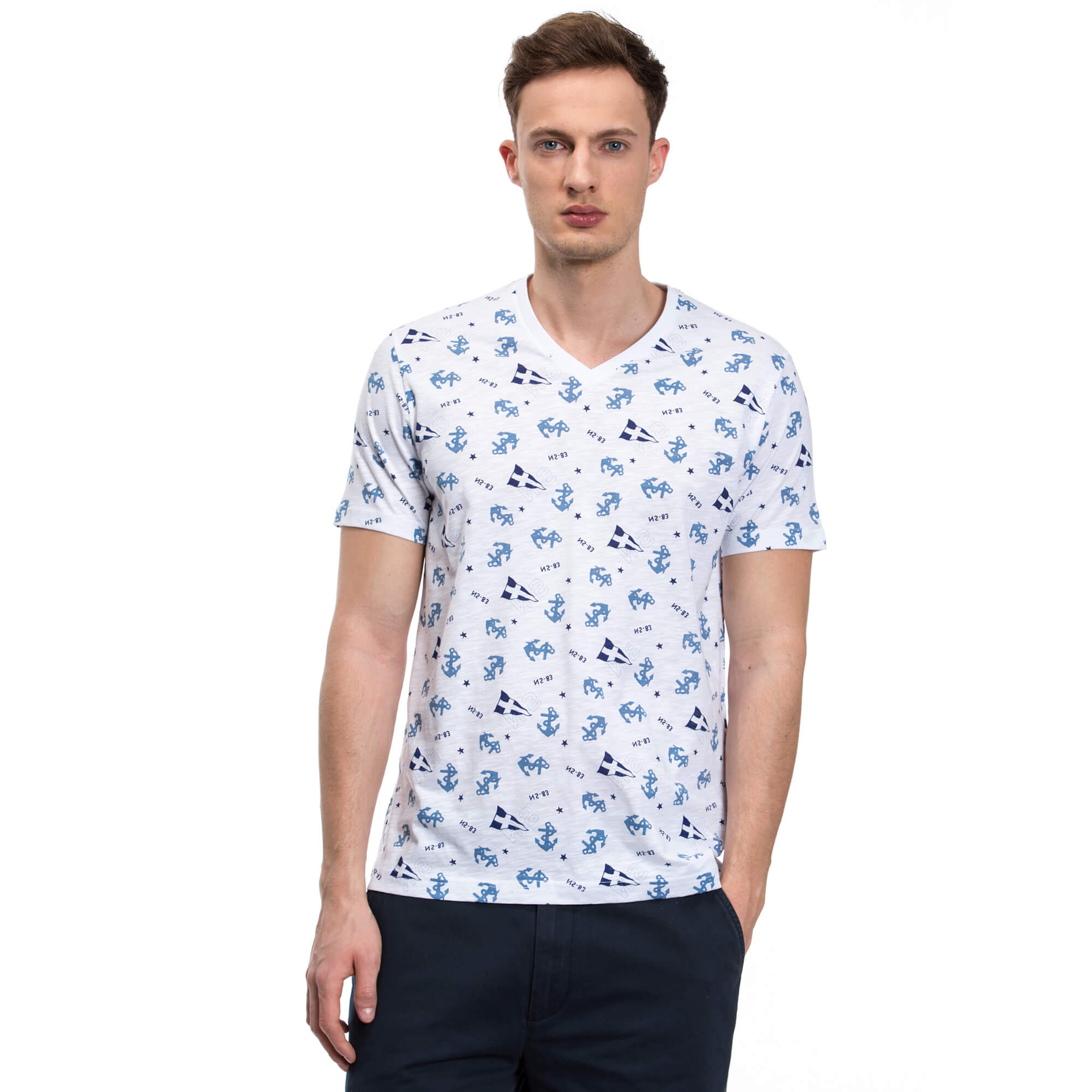 NAUTICA ERKEK V YAKA SLIM FIT BEYAZ T-SHIRT