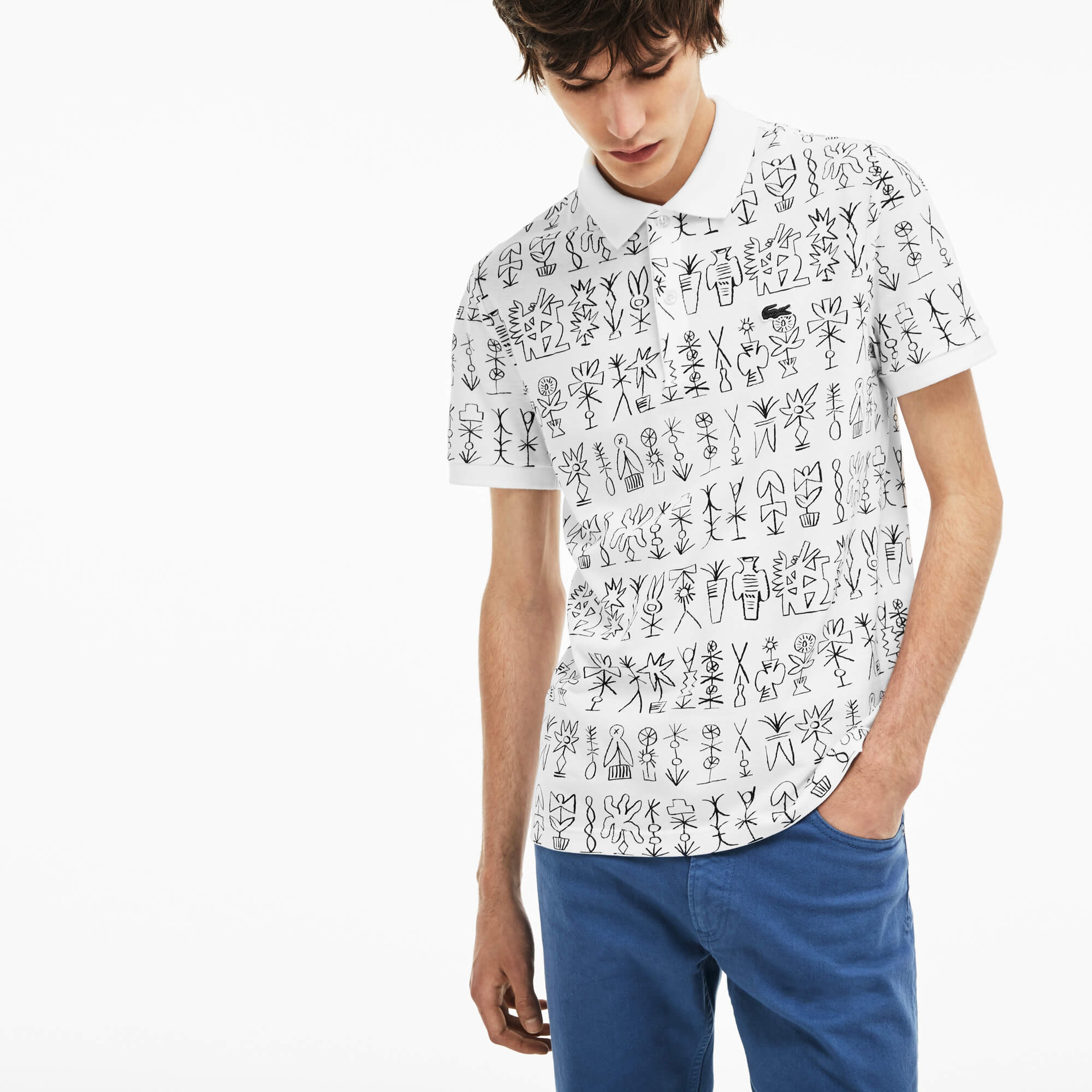 Lacoste Erkek Beyaz Desenli Polo