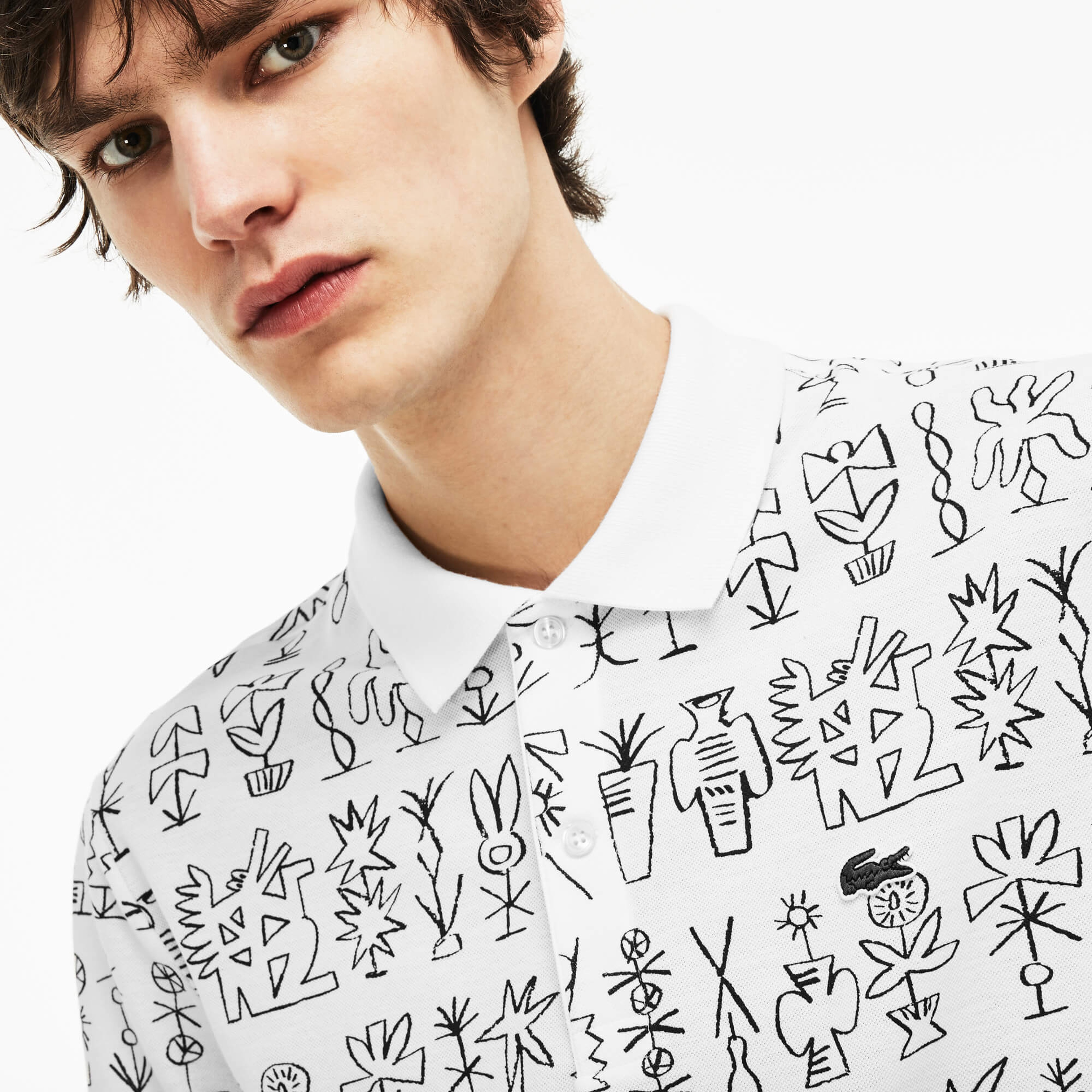 Lacoste Erkek Beyaz Desenli Polo