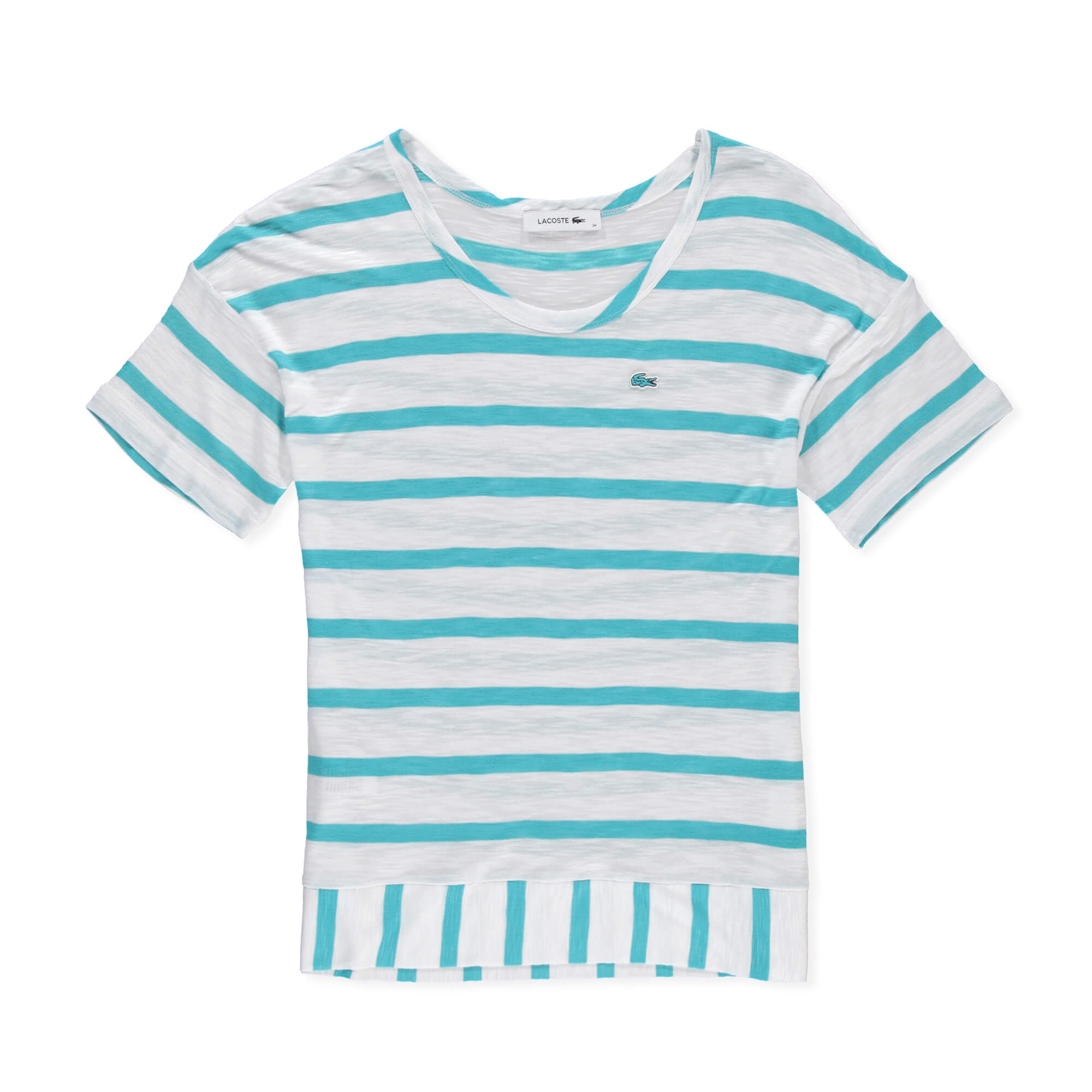 Lacoste Kadın Çizgili Mavi T-Shirt