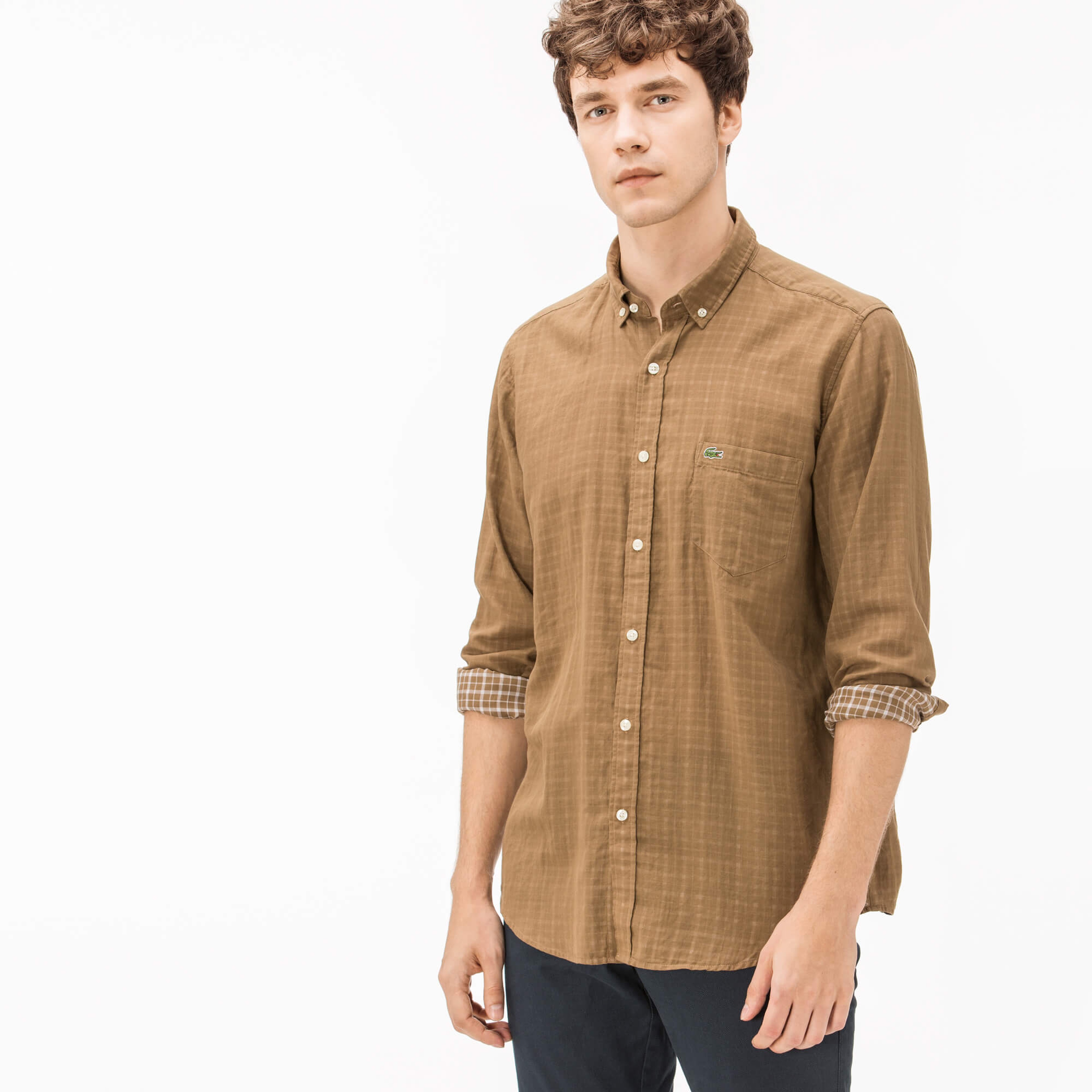 Lacoste Erkek Regular Fit Ters Kumaş Kahverengi Gömlek