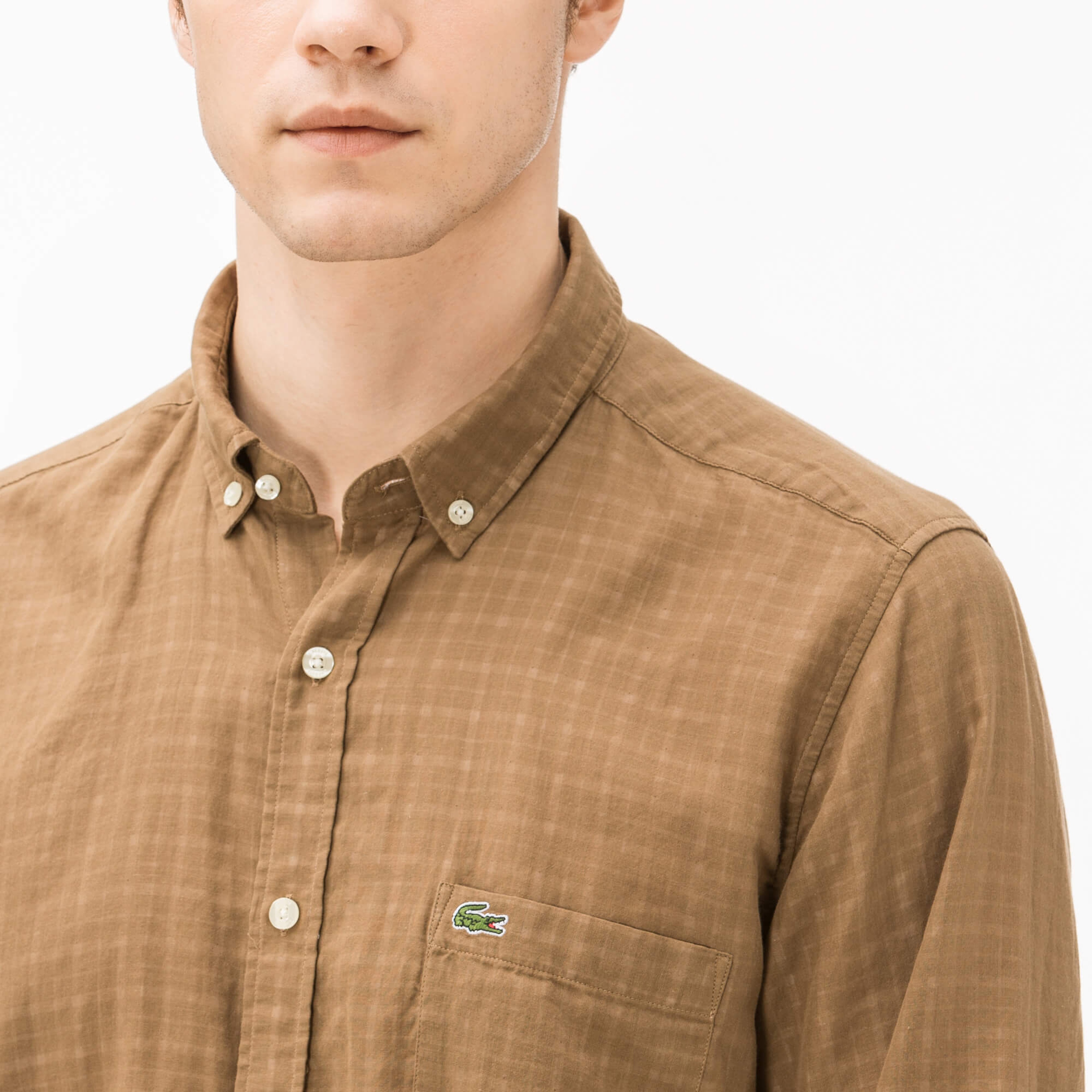 Lacoste Erkek Regular Fit Ters Kumaş Kahverengi Gömlek