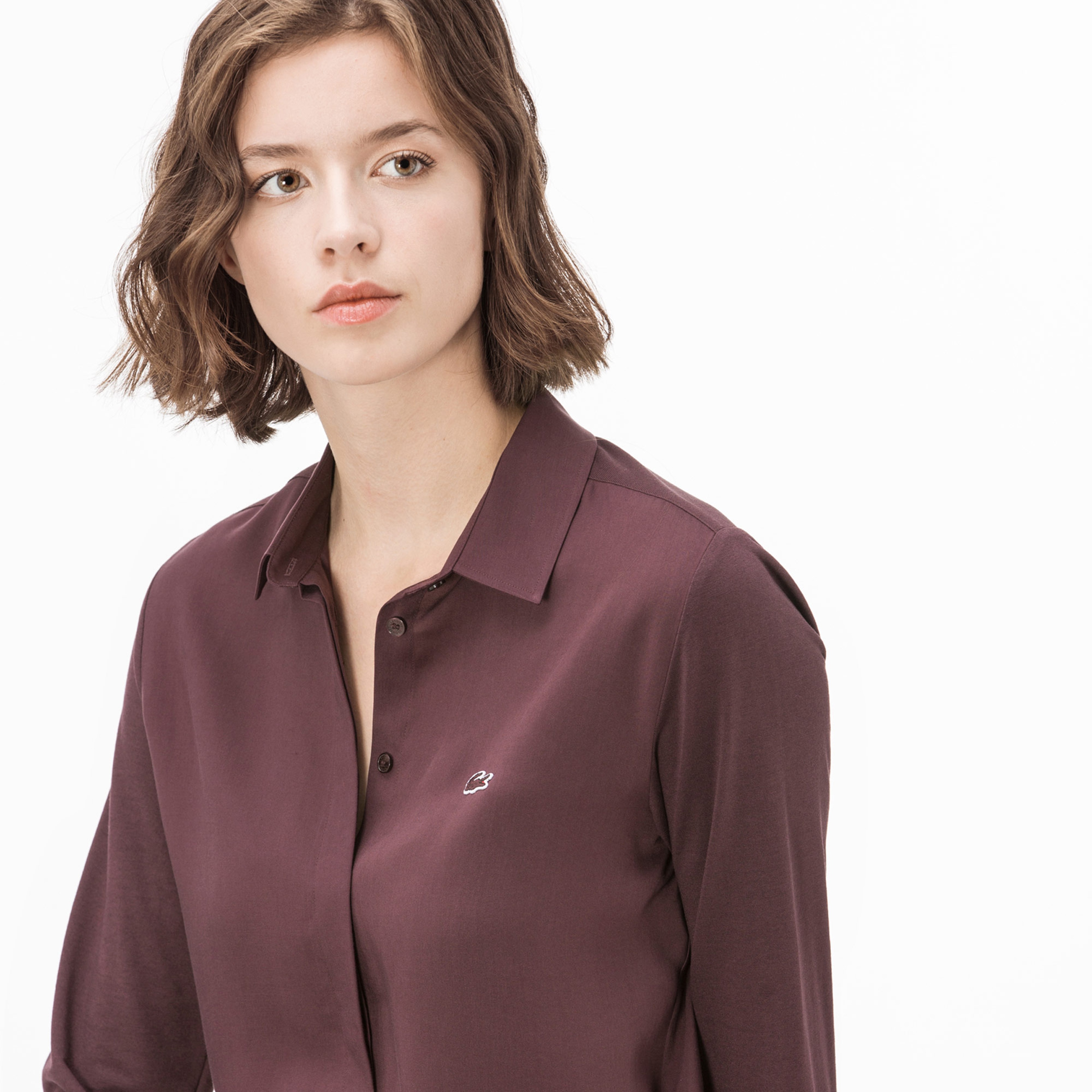 Lacoste Kadın Uzun Kollu Bordo Gömlek