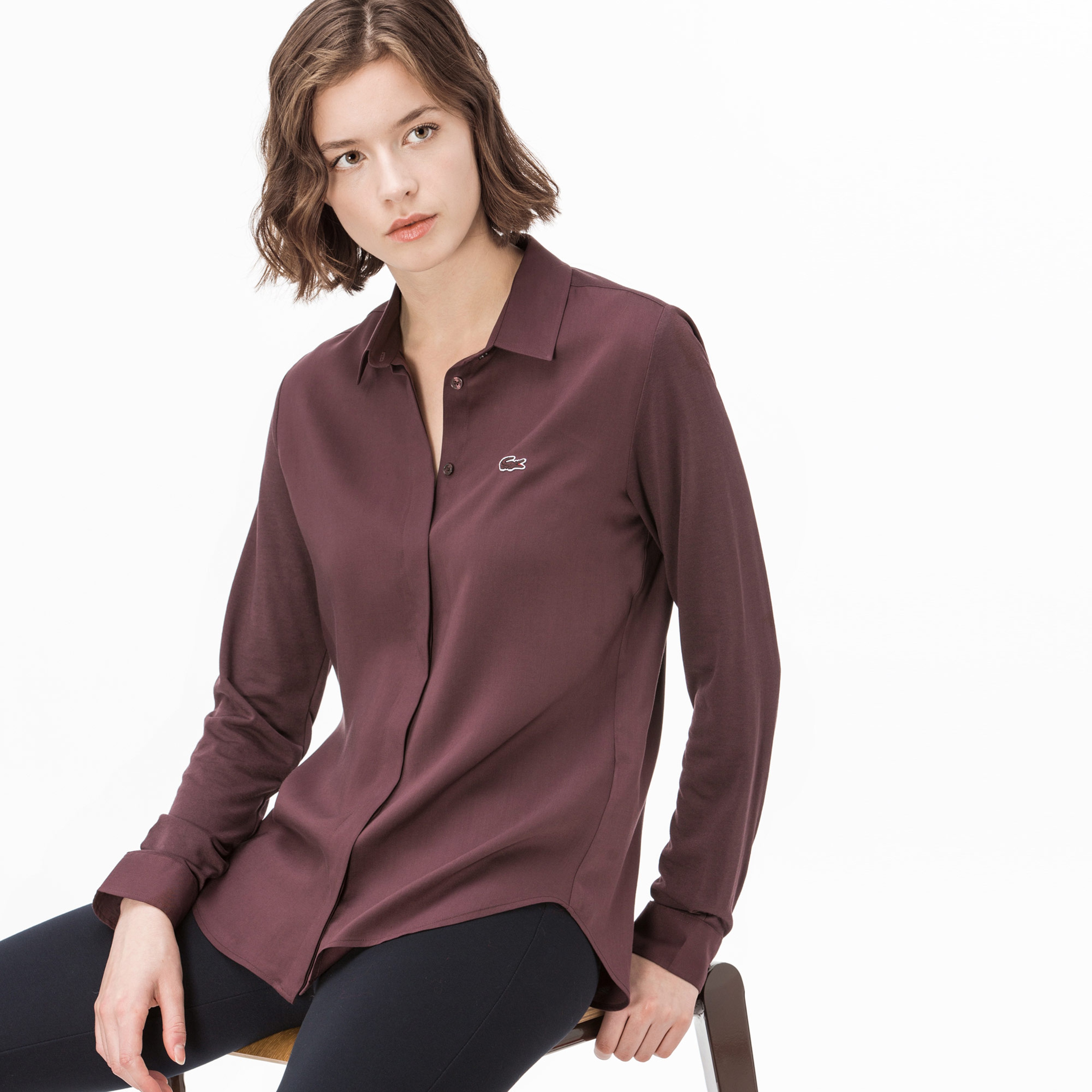 Lacoste Kadın Uzun Kollu Bordo Gömlek