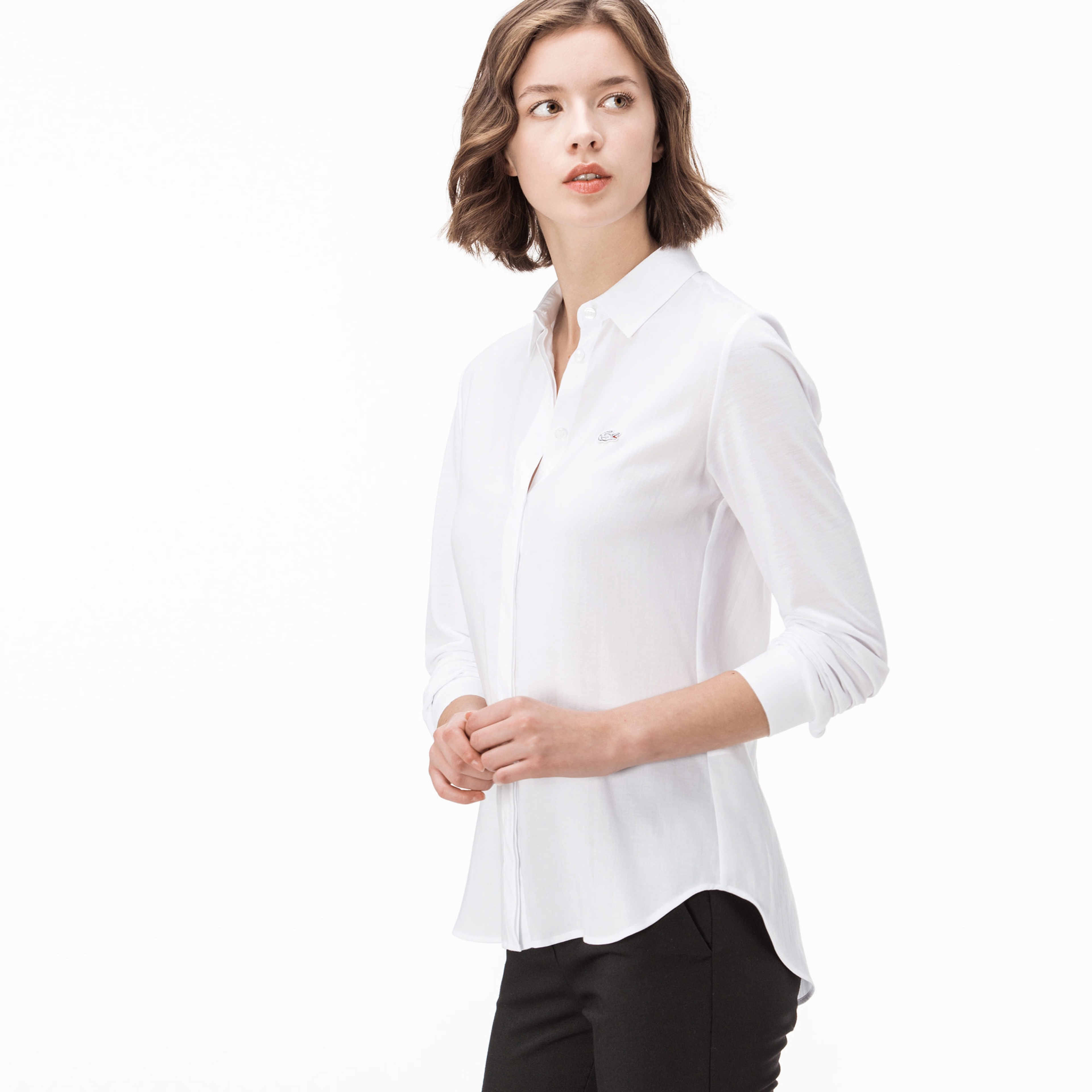 Lacoste Kadın Uzun Kollu Beyaz Gömlek