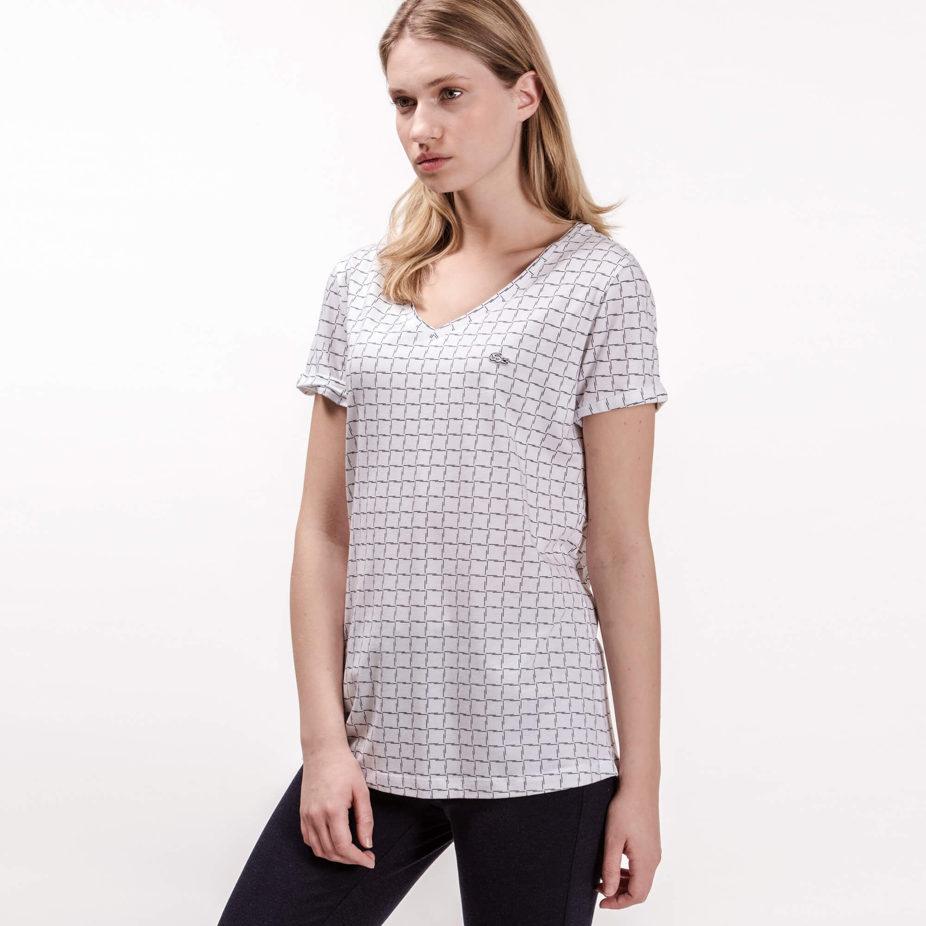 Lacoste Kadın Beyaz V Yaka T-Shirt