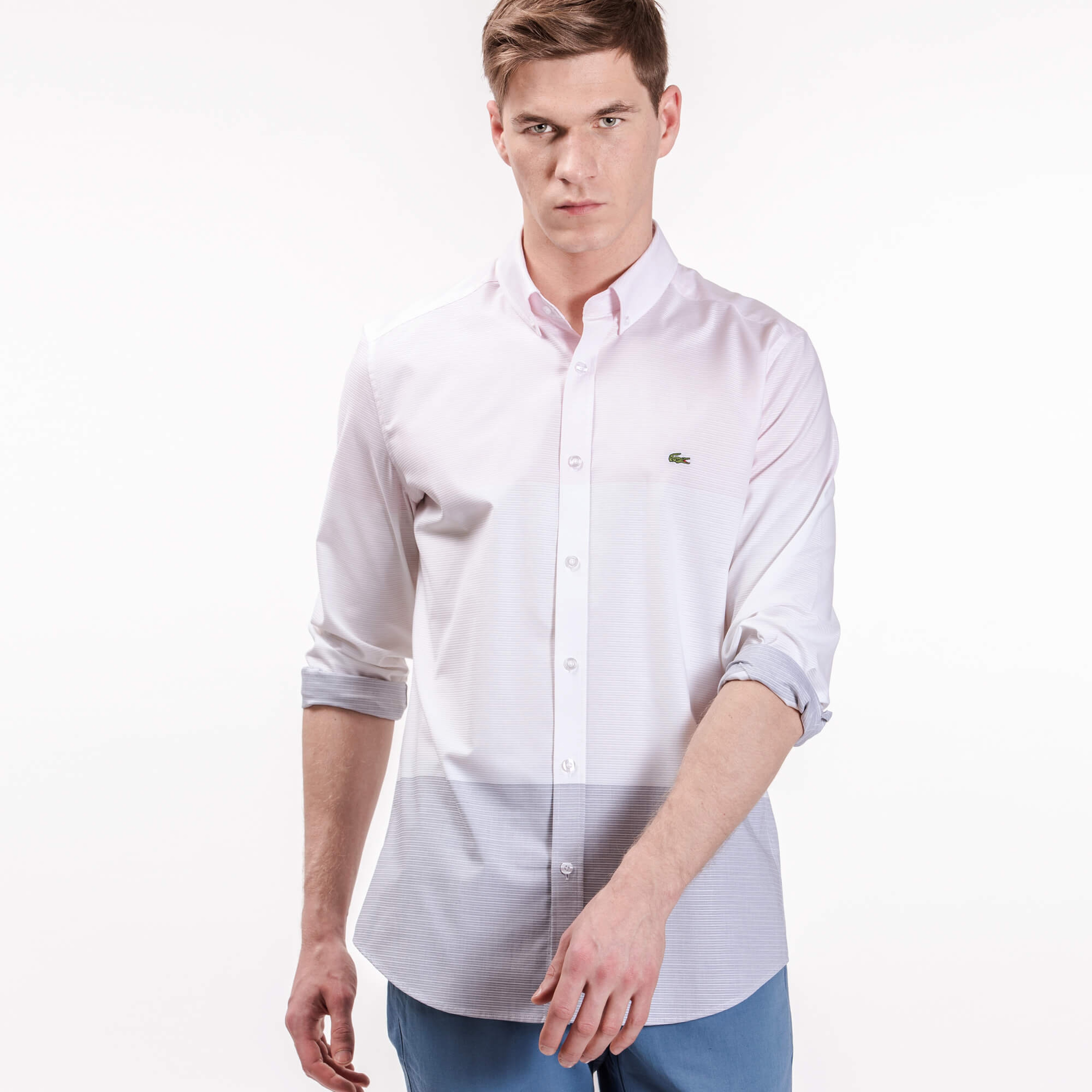 Lacoste Erkek Slim Fit Pembe-Gri Gömlek