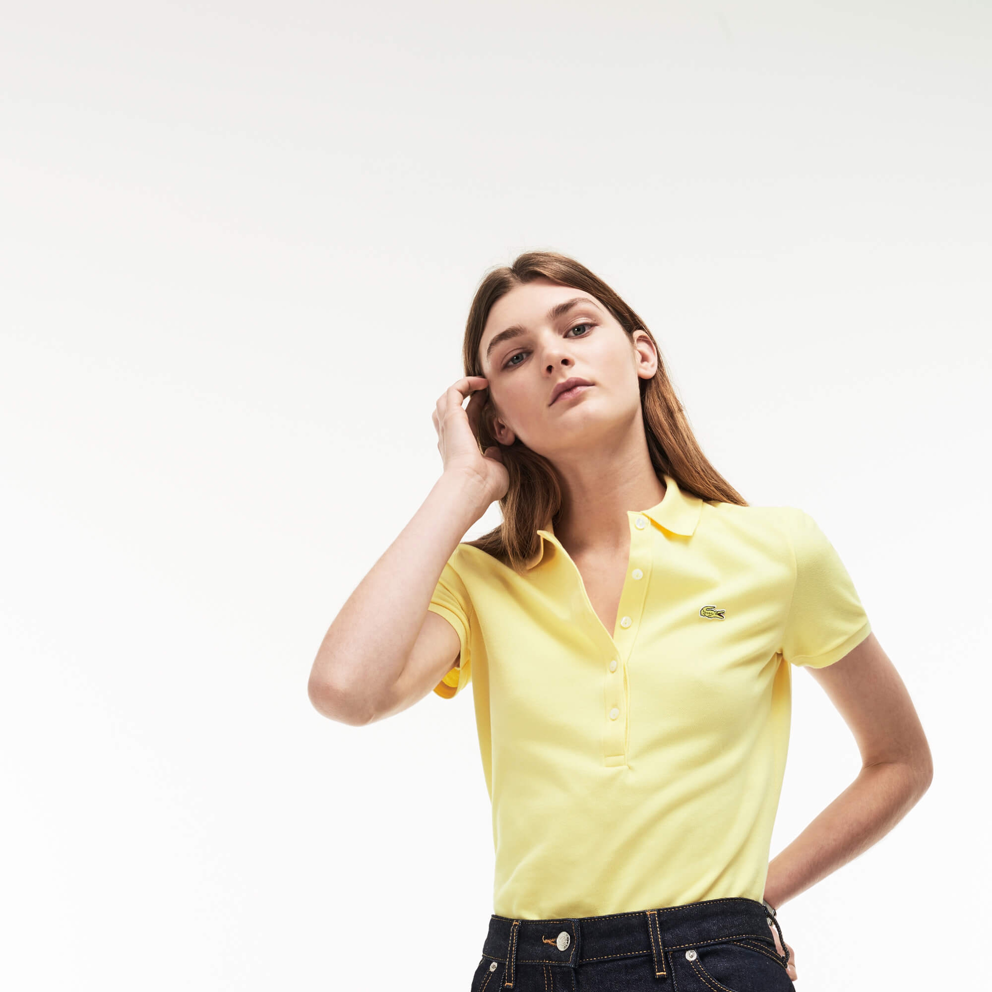 Lacoste Kadın Sarı Slim Fit Polo