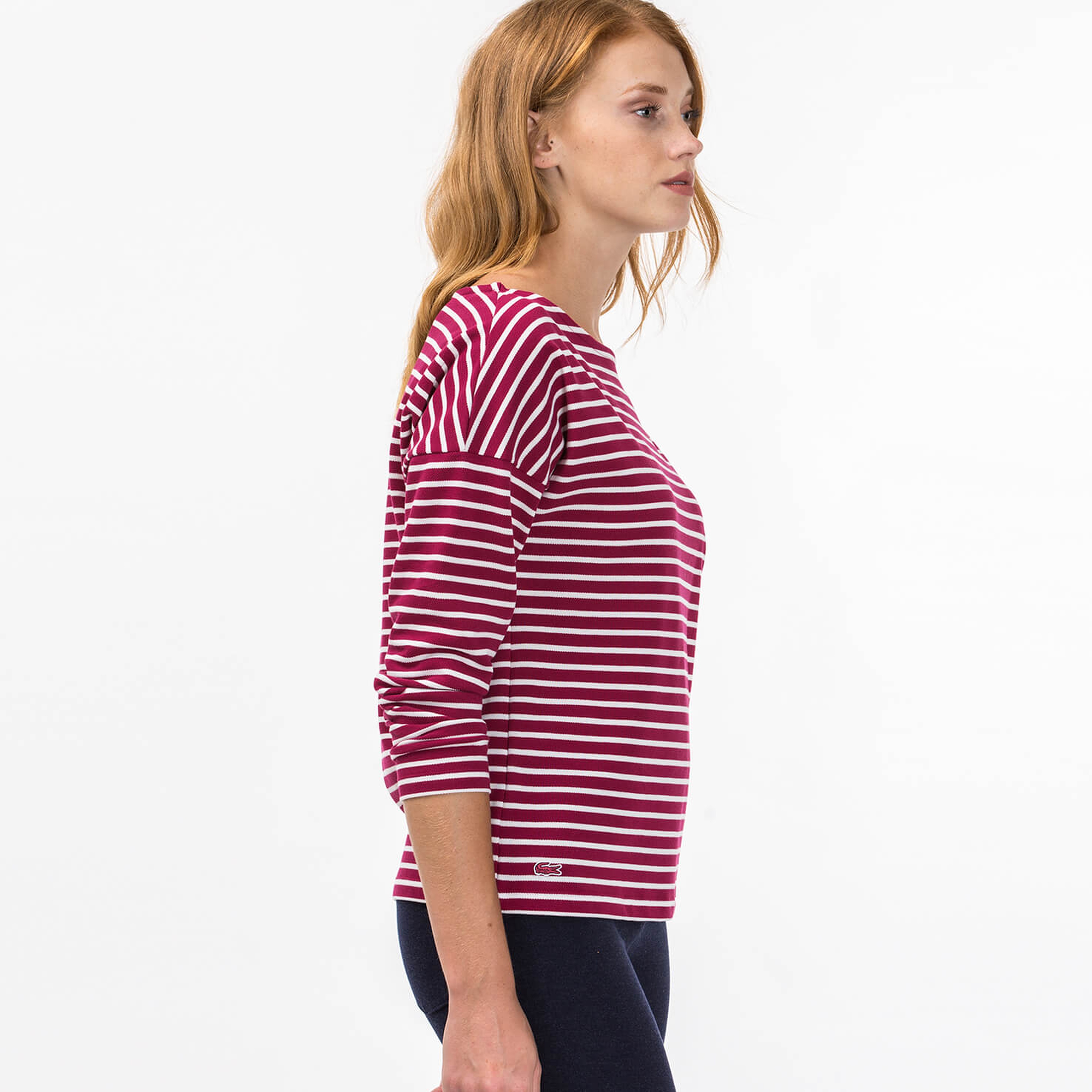 Lacoste Kadın Kırmızı Çizgili T-Shirt