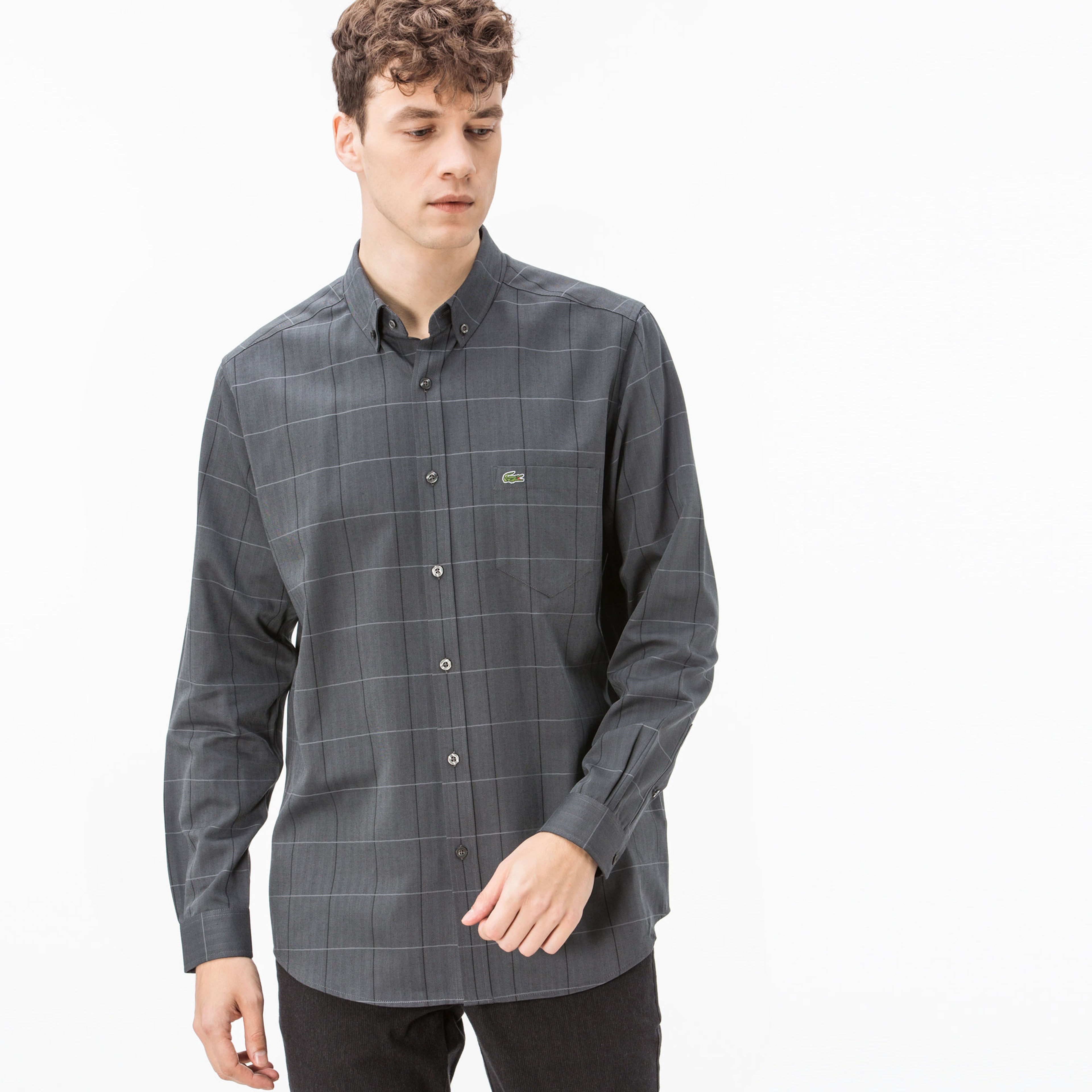 Lacoste Erkek Slim Fit Gri Ekose Gömlek