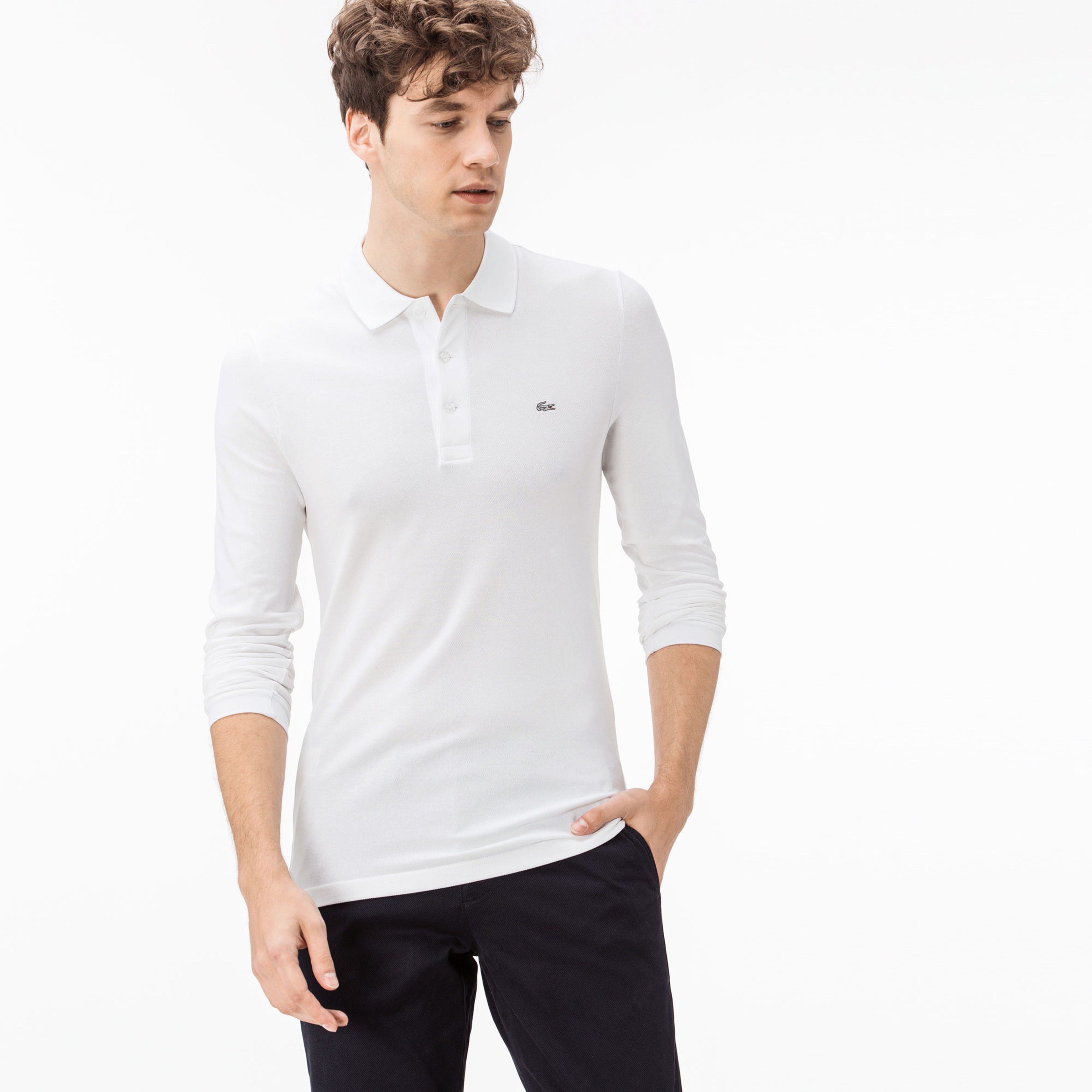 Lacoste Erkek Slim Fit Uzun Kollu Beyaz Polo