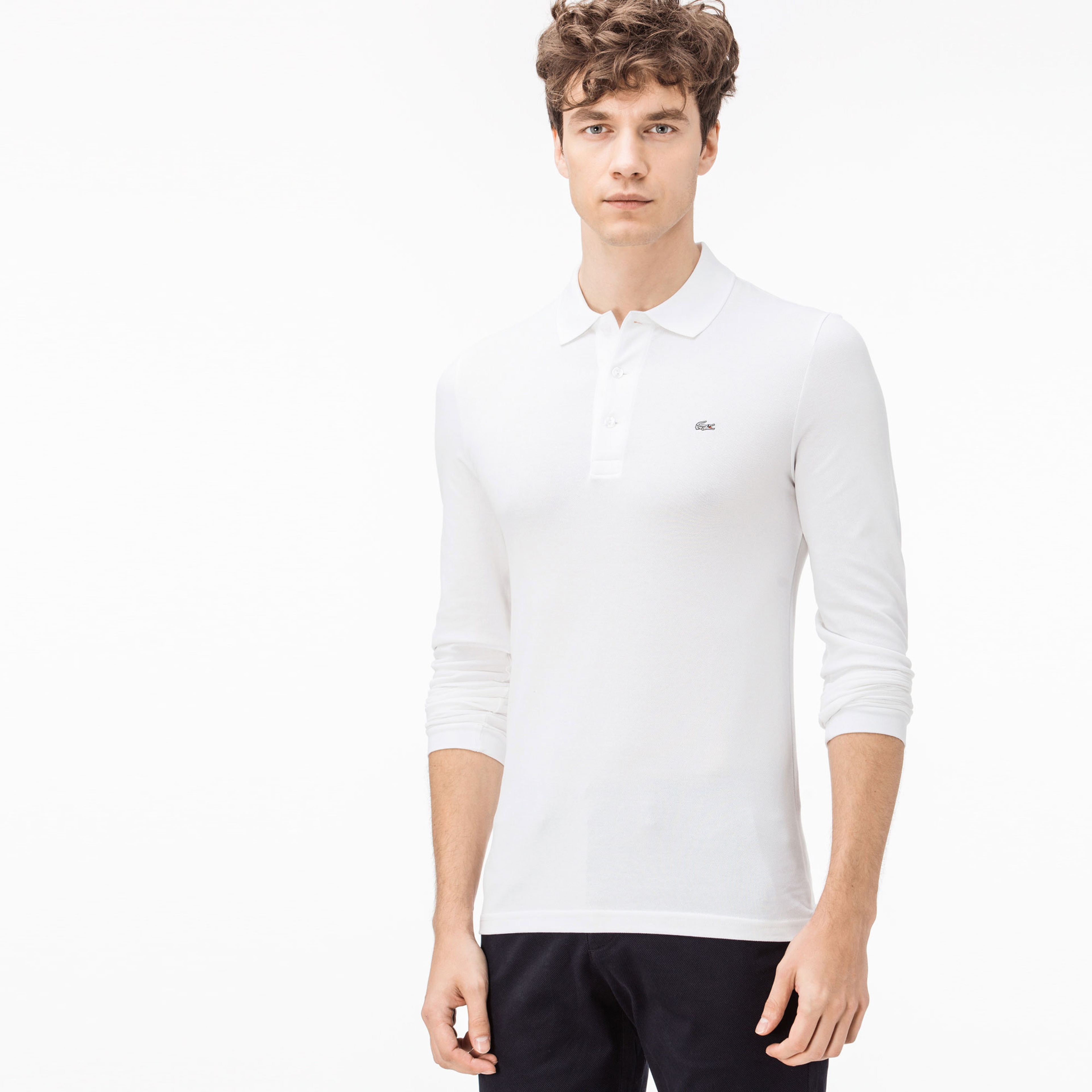 Lacoste Erkek Slim Fit Uzun Kollu Beyaz Polo