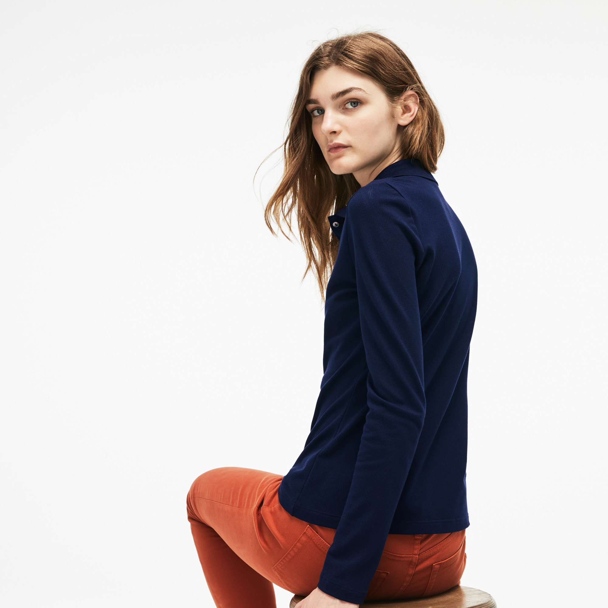 Lacoste Kadın Slim Fit Uzun Kollu Lacivert Polo