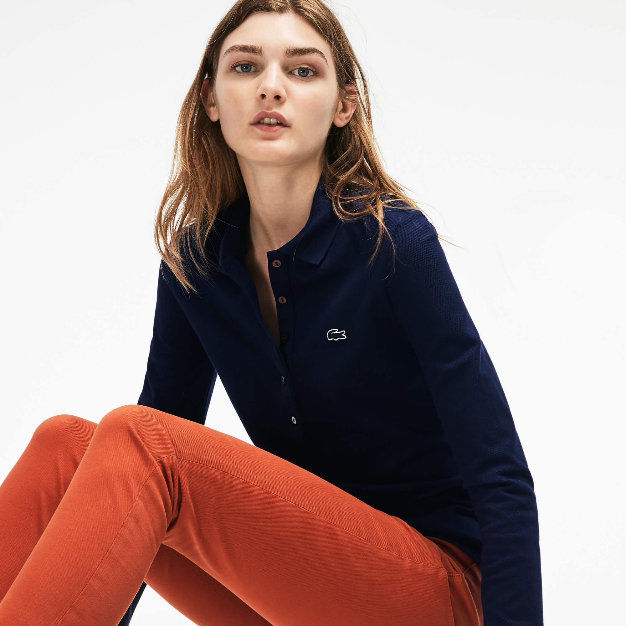 Lacoste Kadın Slim Fit Uzun Kollu Lacivert Polo