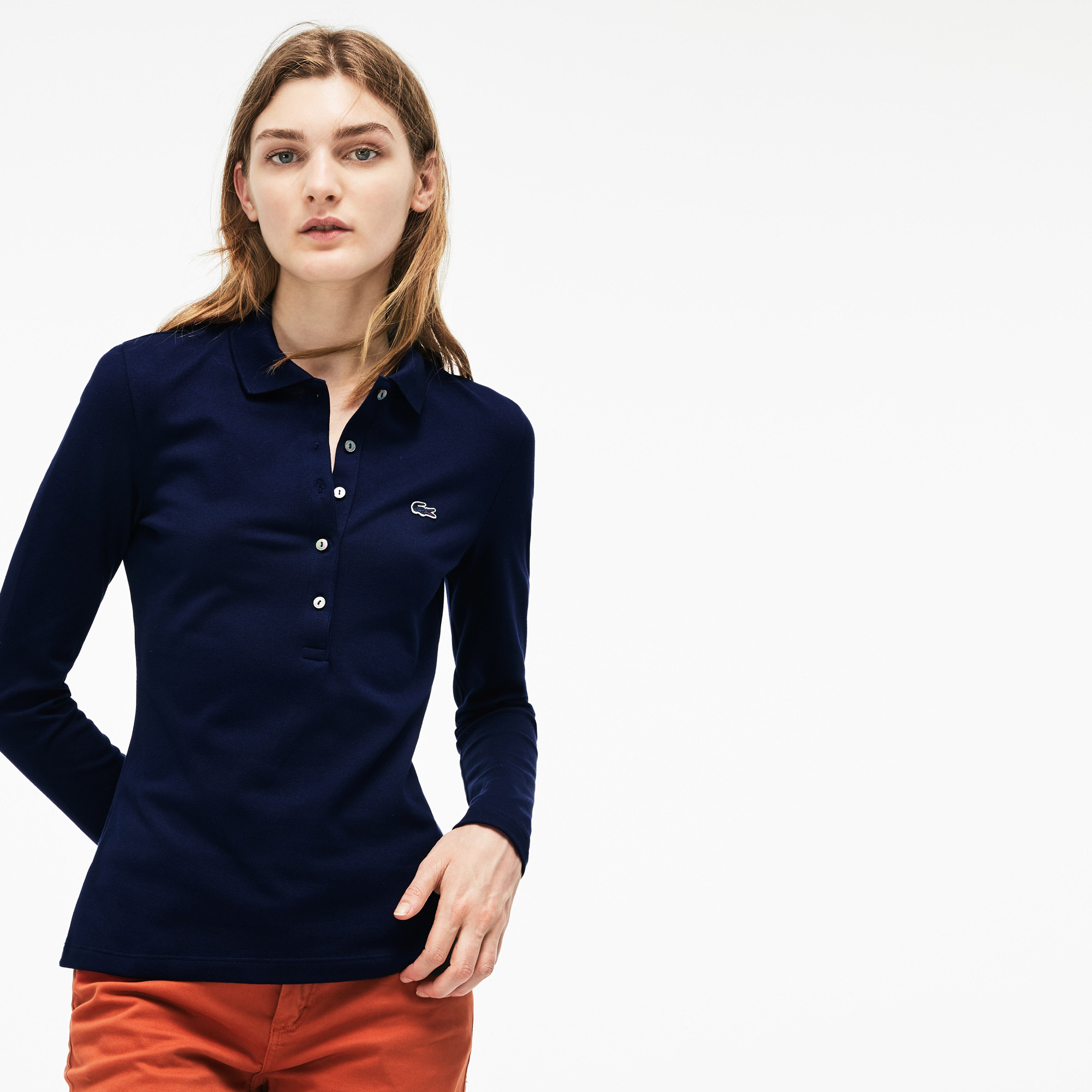 Lacoste Kadın Slim Fit Uzun Kollu Lacivert Polo