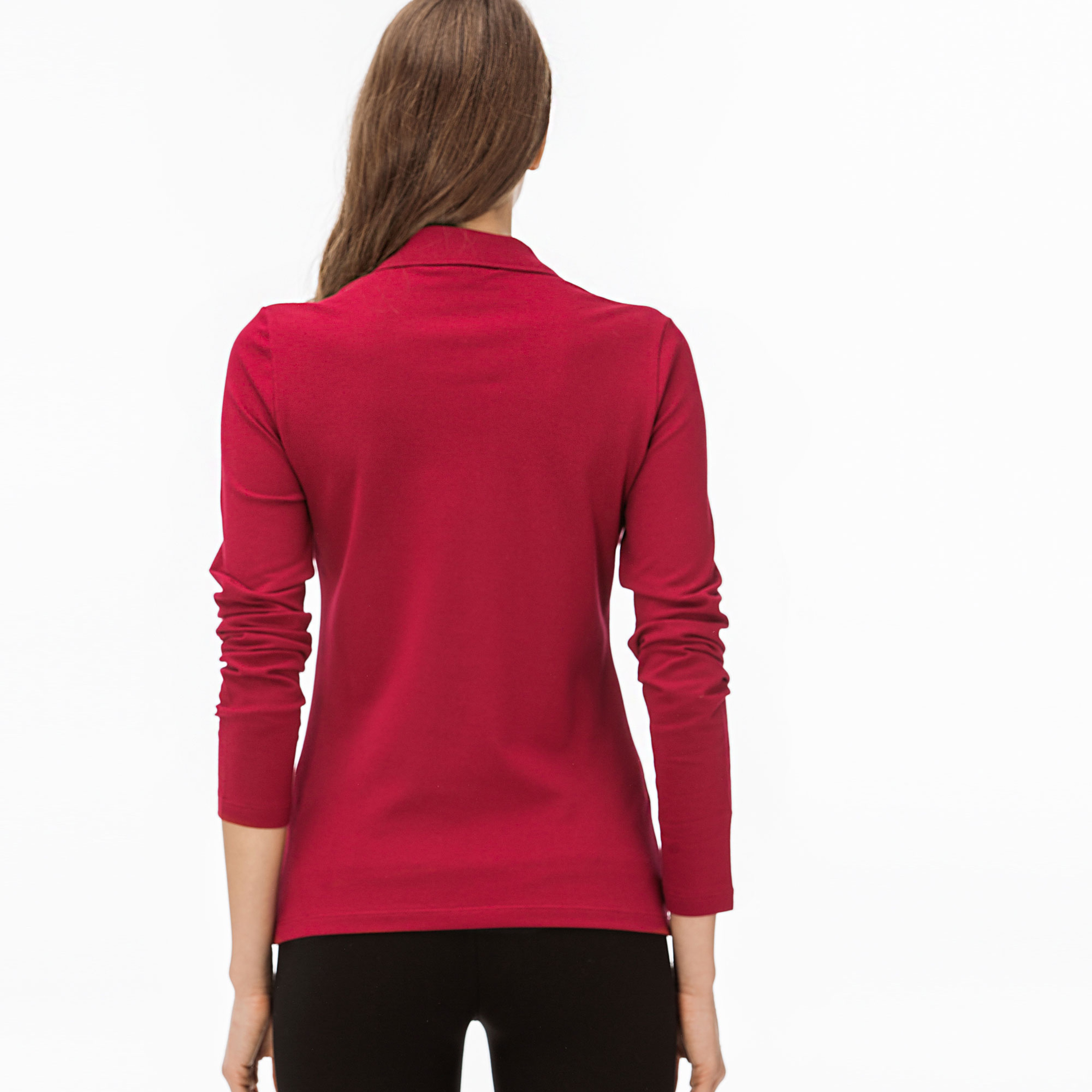 Lacoste Kadın Slim Fit Uzun Kollu Bordo Polo